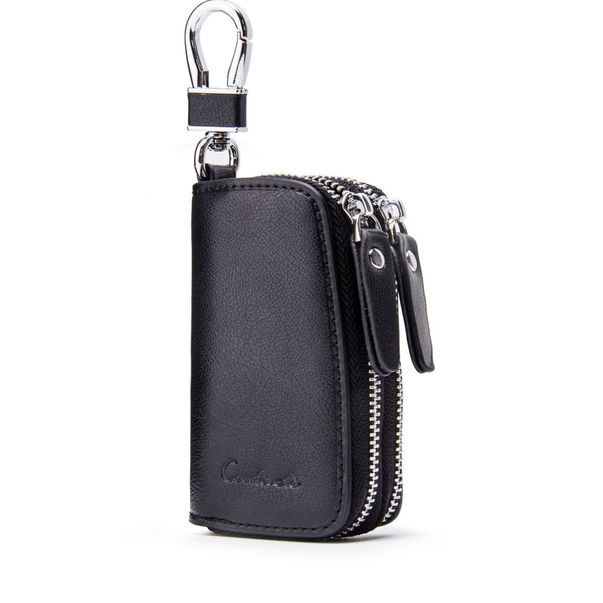 Leather Car Key case Keychain Bag Unisex Large 2 Zip Leather Wallet Cover Car Key Brown