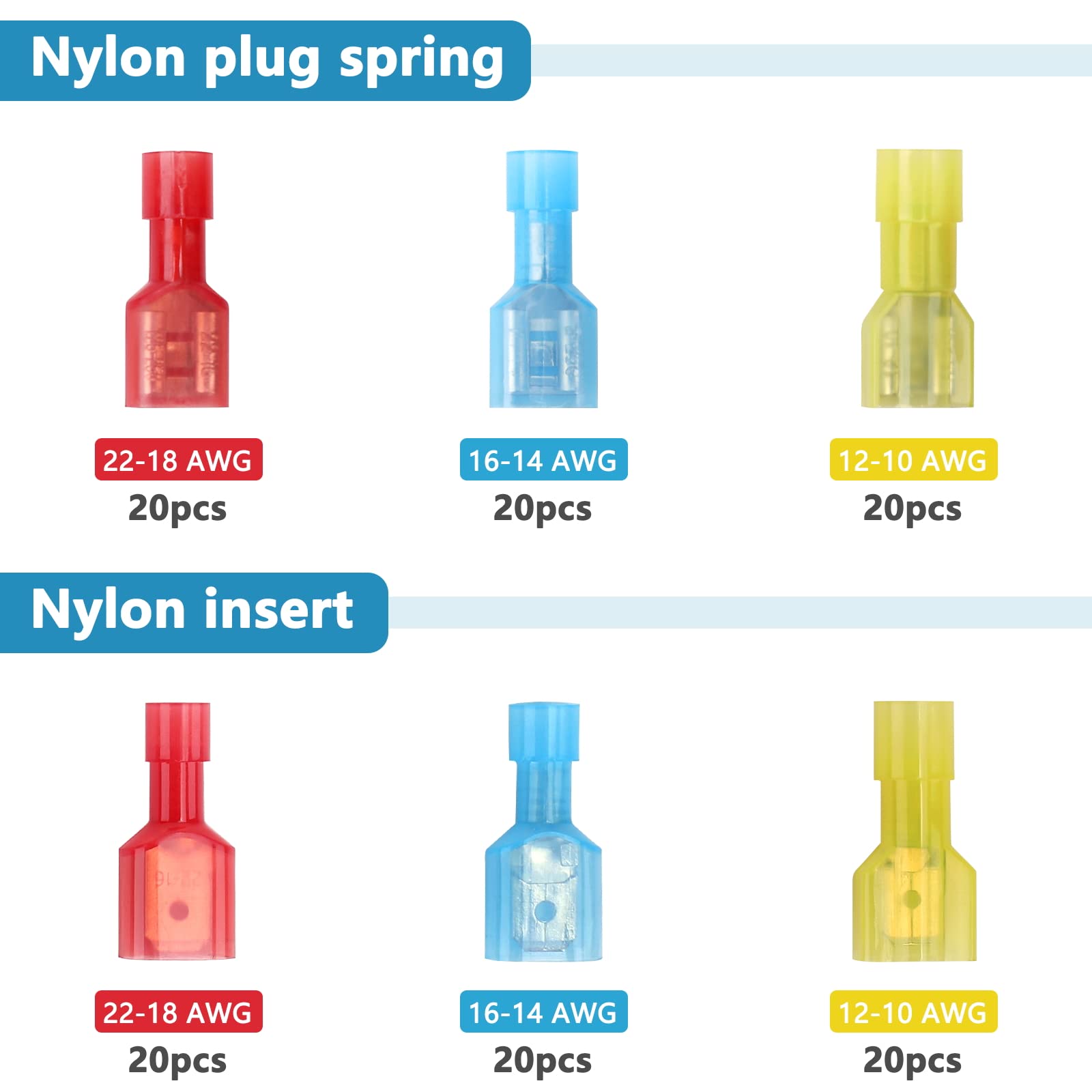 Snapklik.com : 120 Pcs Nylon Spade Quick Disconnect Connectors Kit, 22 ...