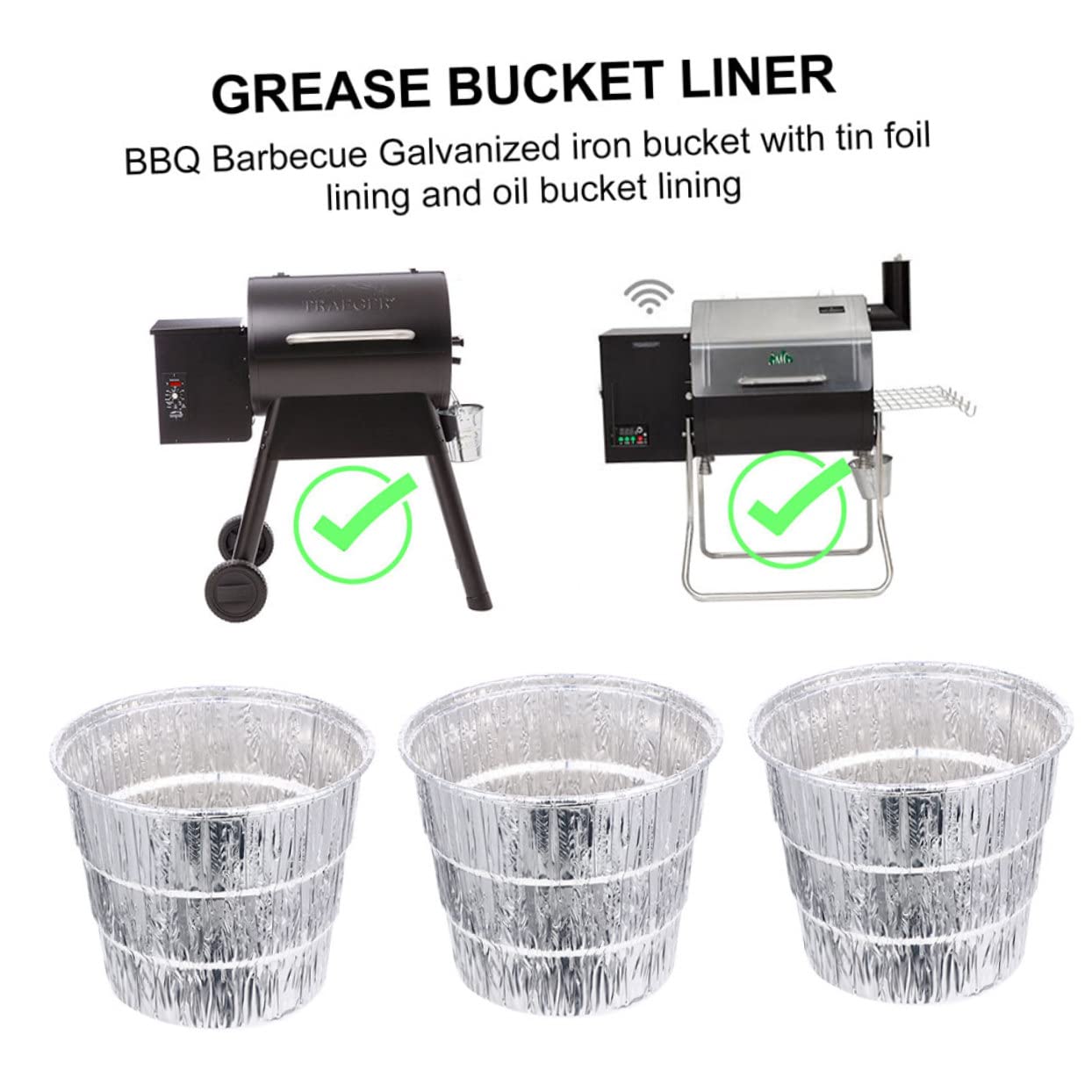 GANAZONO Secchio Raccolta Grasso BBQ in Ferro Argento con 10 Pezzi | Barbecue All’aperto e Festa in Casa, Facile da Sostituire, Pratico da Riporre e Portare