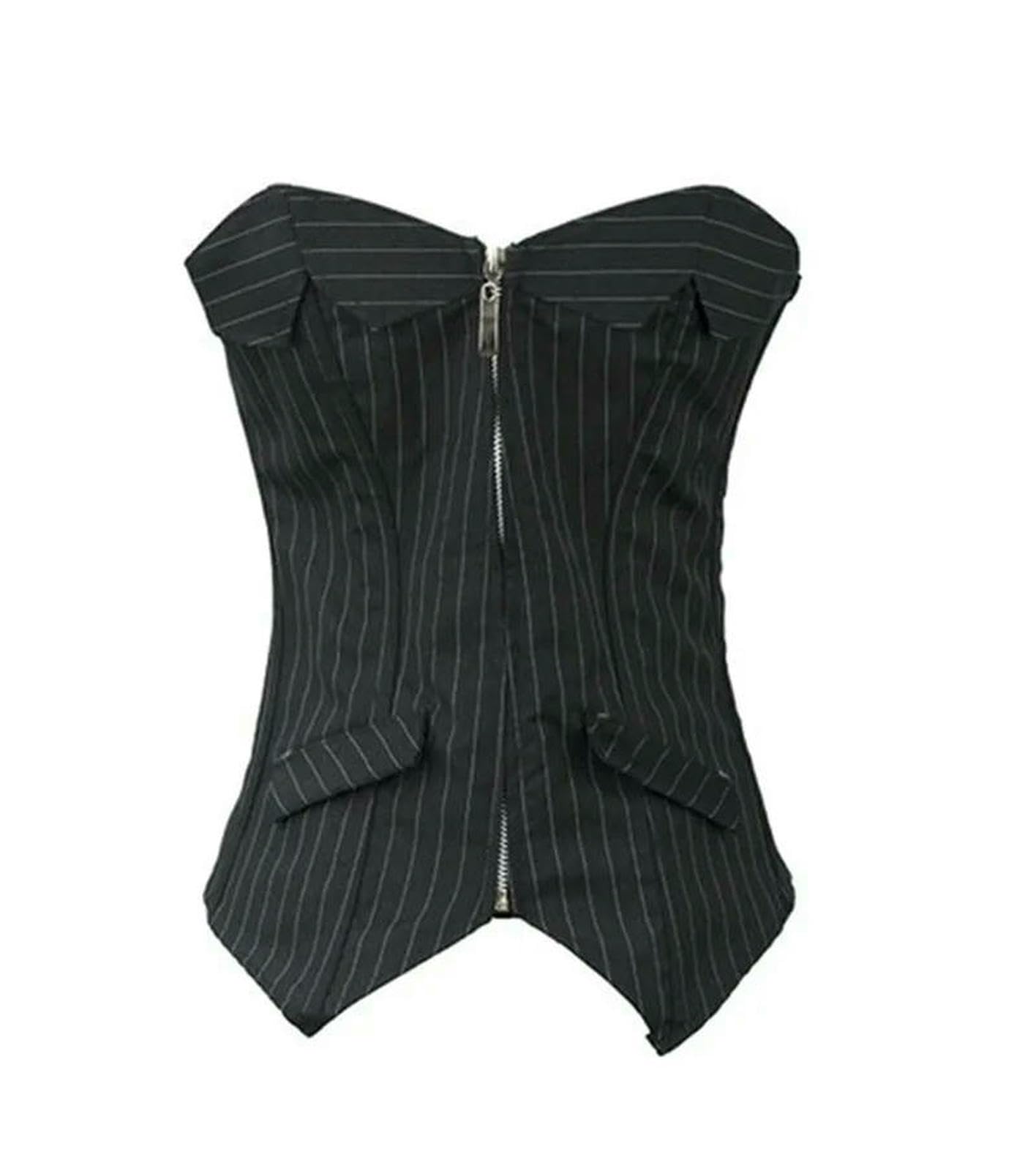 Ceinture amincissante Femme Costume da Donna Sexy con Corsetto Overbust A Righe Nere Ufficio, Zip, Bustier, Senza Spalline-5802-nero-7xl