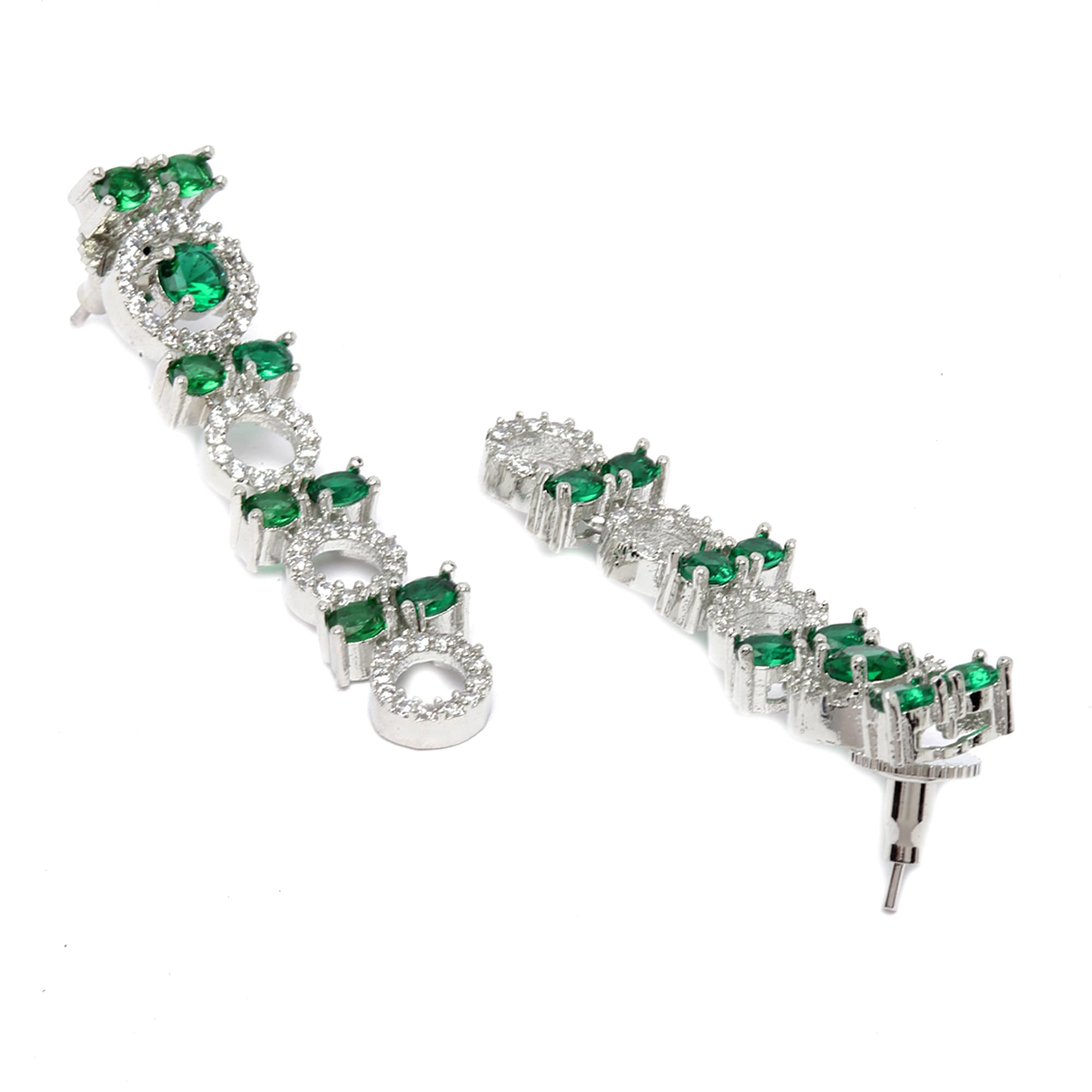 Circular American Diamond Long Necklace Earring Set