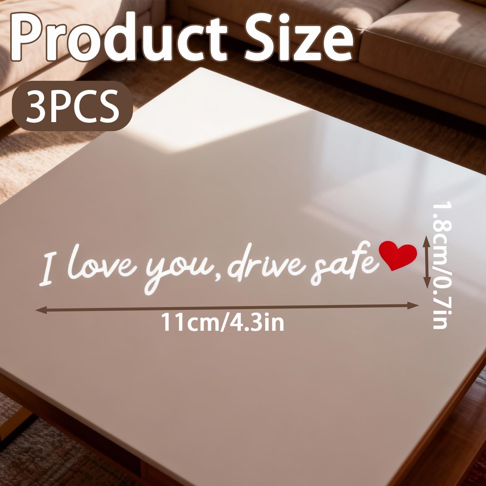 3 PCS I Love You Drive Safe Mirror Stickers Rear View Mirror Sticker Heart Car Window Decals with Red Heart - Christmas Mother's Day Valentines Day Gifts for Family/Her/Him (White) — view 2