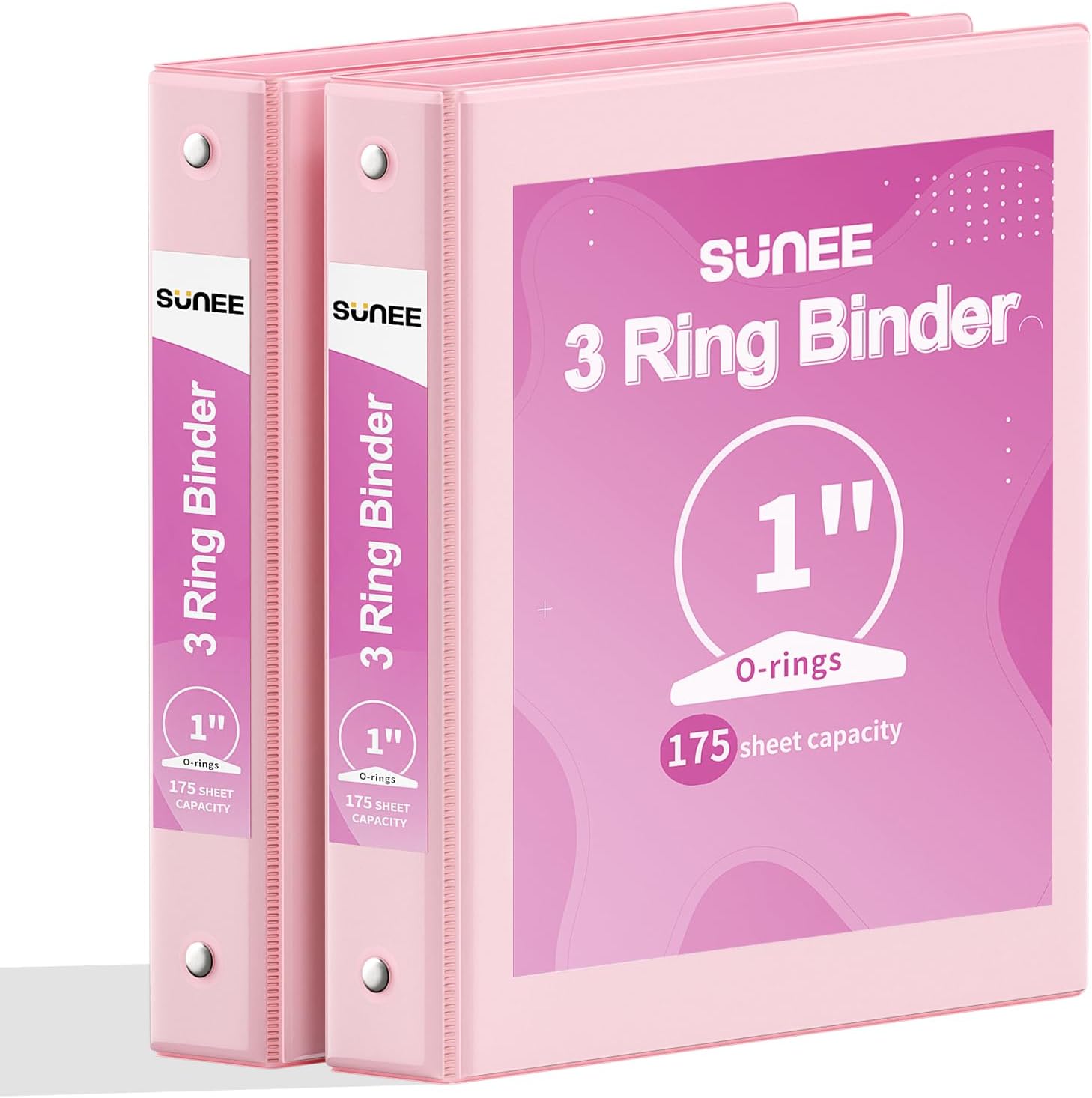 SUNEE 3 Ring Binder 1 Inch 2 Pack, Clear View Binder Three Ring PVC-Free (Fit 8.5x11 Inches) for School or Office Supplies, Pink Pink 1 Inch