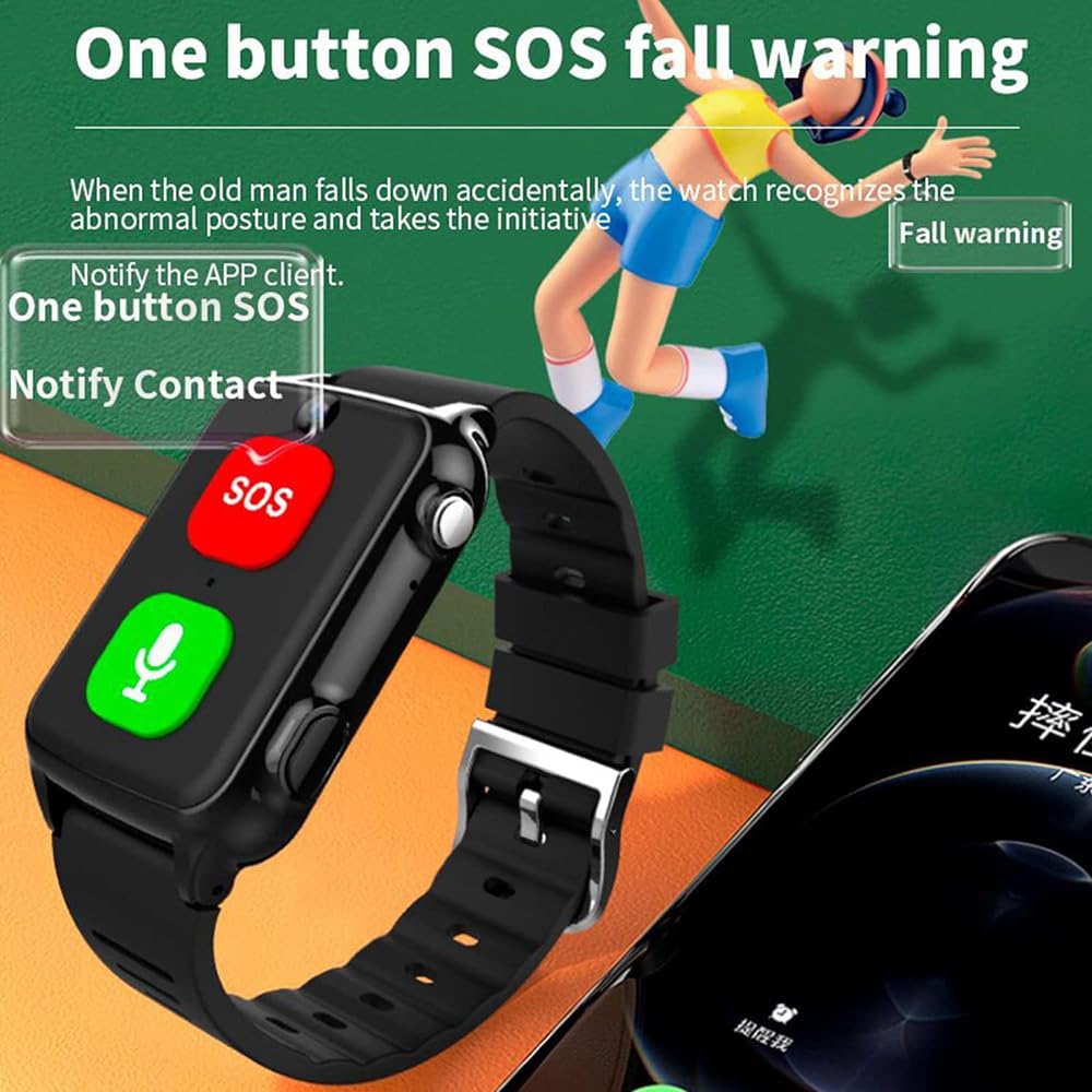 Braccialetto per chiamate di emergenza, 4 G, con fotocamera, pulsante SOS, promemoria caduta, cardiofrequenzimetro, per Alzheimer e demenza
