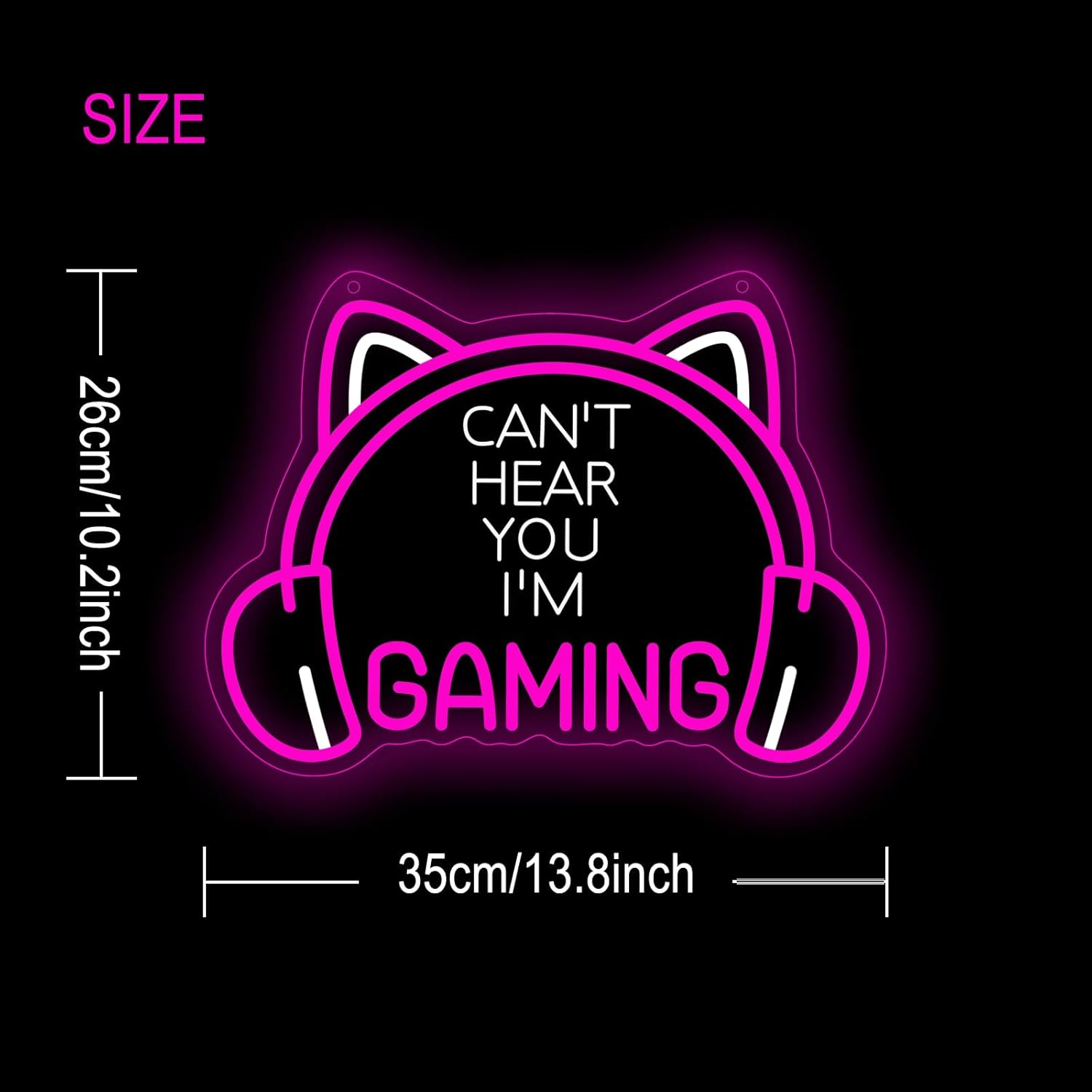Pink Cat Ear Gaming Neon Sign - LED Headphone Light for Girls Room, Streamer Setup, USB Powered, Dimmable Kawaii Decor, Gifts for Female Gamers, Valentine's Day(14x10 Inch)（CAN'T HEAR YOU I'M GAMING）