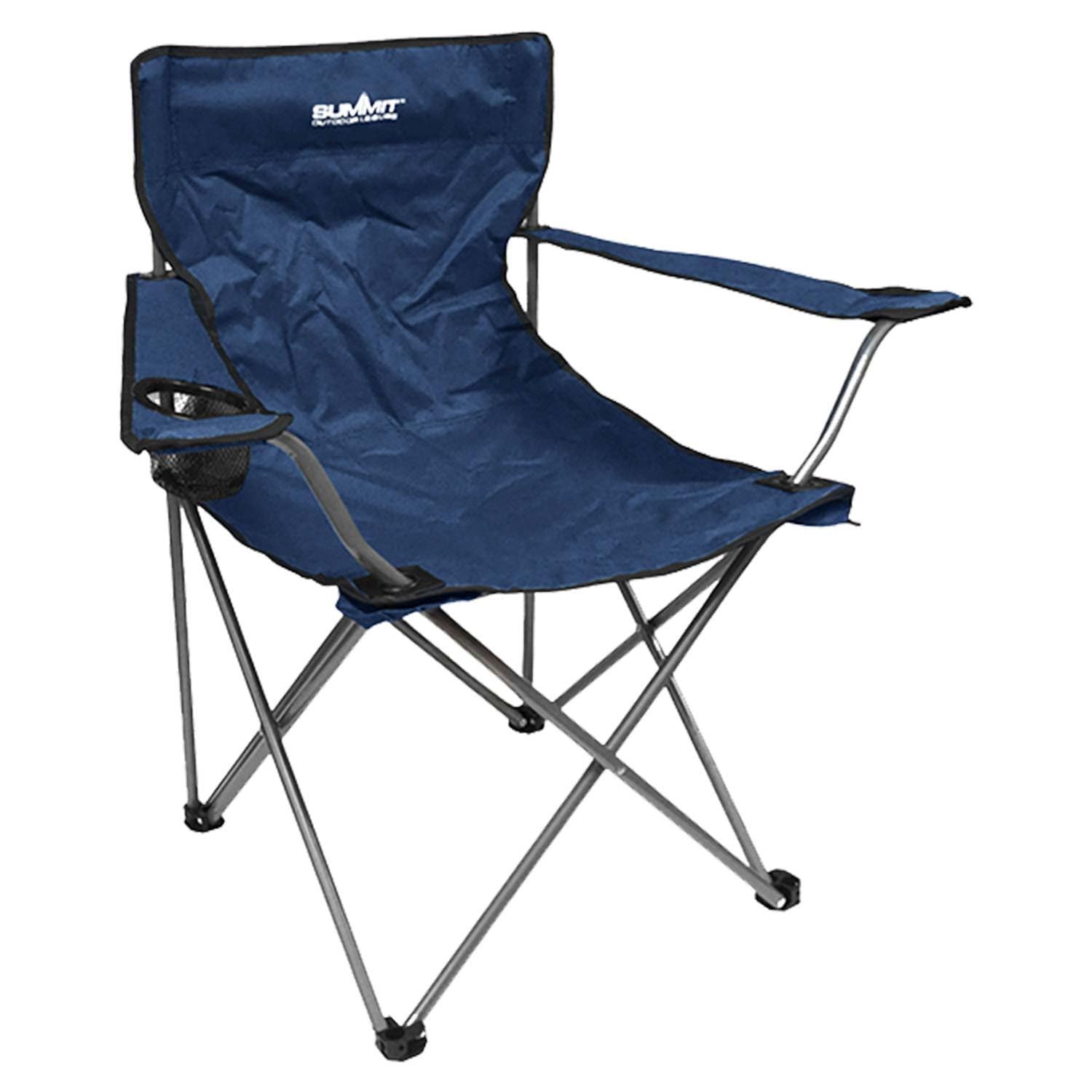 VFM e-Store - Folding Camping Chair With Carry Bag With Cup Holder Pack Away, Easy, Durable, Comfortable, Lightweight, Festivals, Hiking, Picnics, Outdoor Living, Water Resistant - Blue X 1