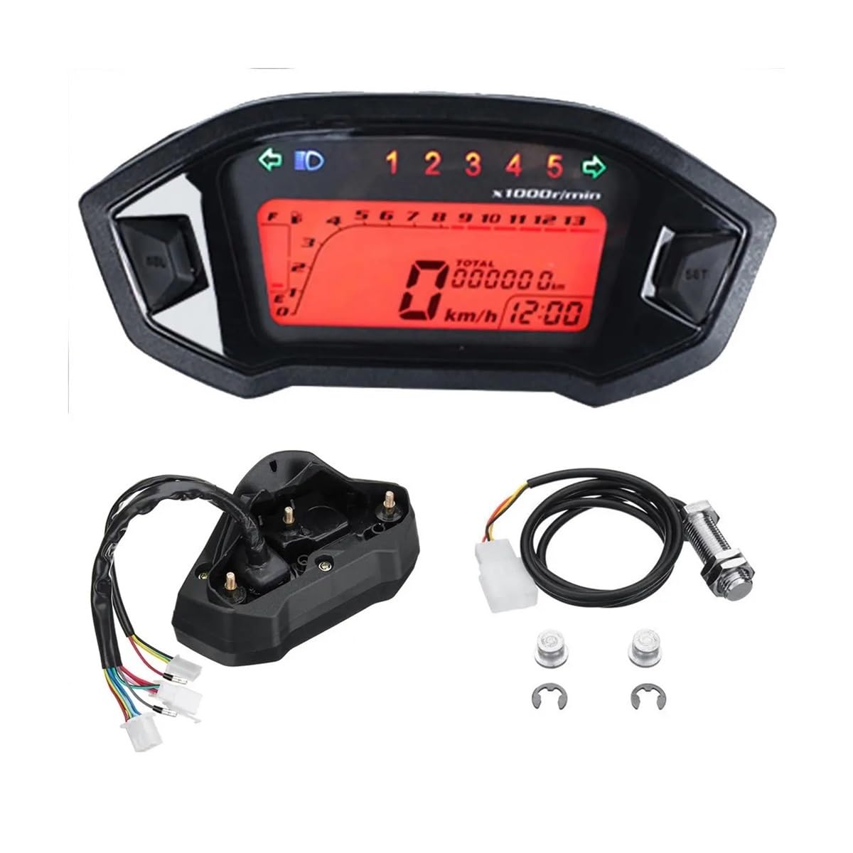 Speedometer Odometer Meter Universal 12000RPM Digital Motorcycle Speedometer Tachometer Odometer Gauge with 7 Colors Backlight Motorcycle Speedometer