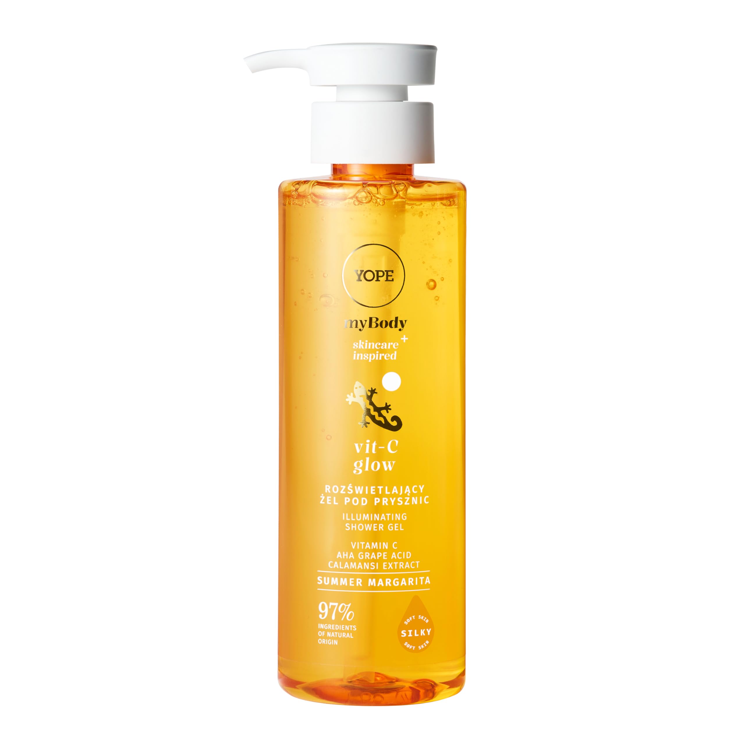 YOPE ILLUMINATING SHOWER GEL WITH VITAMIN C | AHA ACID |REVITALIZES | 97% INGREDIENTS OF NATURAL ORIGIN | VEGAN | SCENT ORANGE, PEACH, LEMON | 300ml