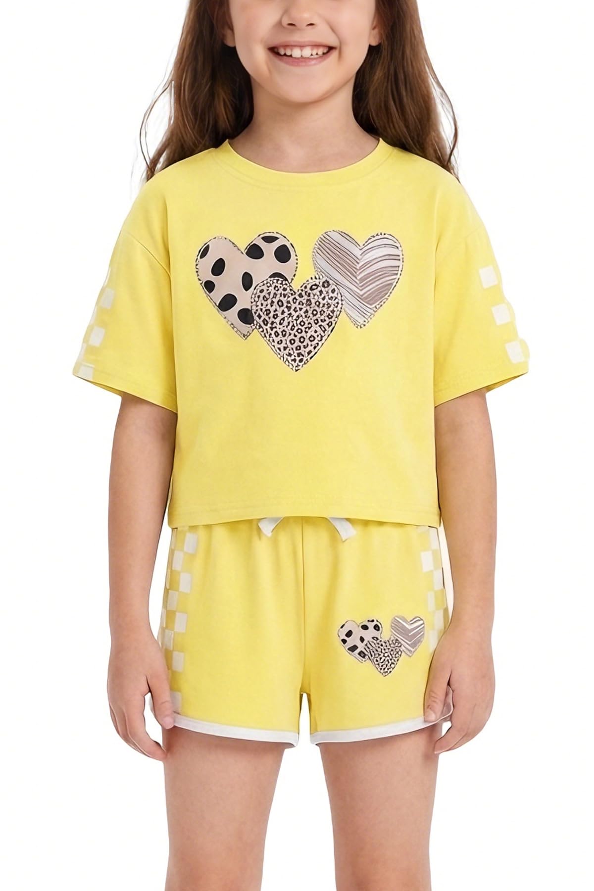 Valcatch Conjunto de ropa de verano para niñas y adolescentes, conjunto de pijama corto de 2 piezas, conjunto de camiseta de manga corta a cuadros y pantalones cortos, conjunto de chándal casual, ropa
