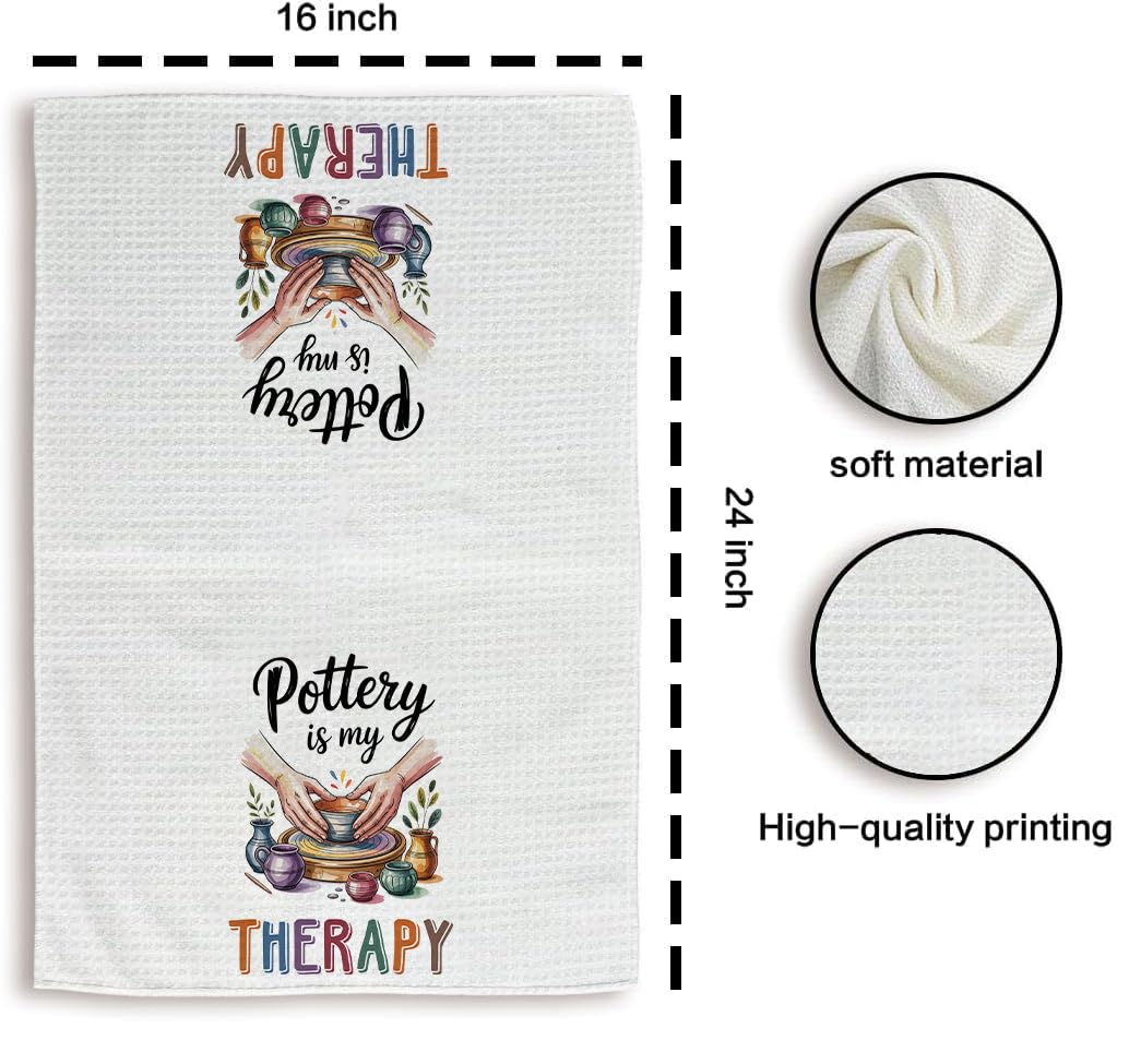 Pottery is My Therapy Kitchen Towel - Funny Ceramic Artist Towel Gift for Pottery Lover - Health Care Therapy - Housewarming Gift - Soft & Absorbent Kitchen Towels