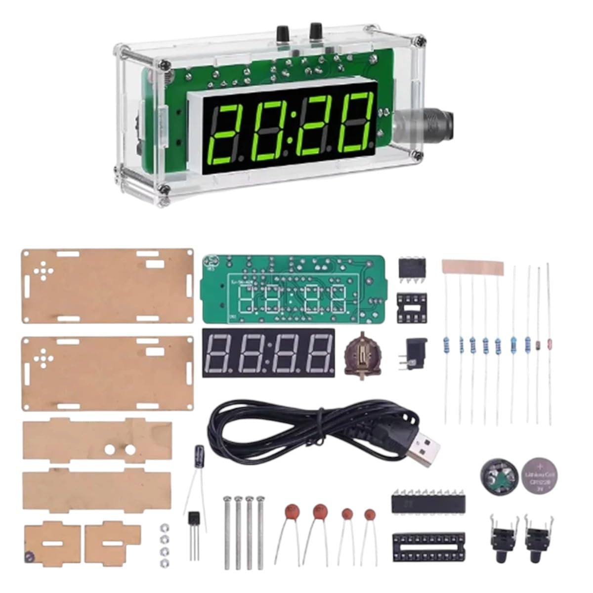 TJ-56-428 4-Digit Digital DIY Clock Kits with Acrylic Shell, DIY Alarrm Clock Soldering Practice Kit for Learning Electronics Replacement for OEM