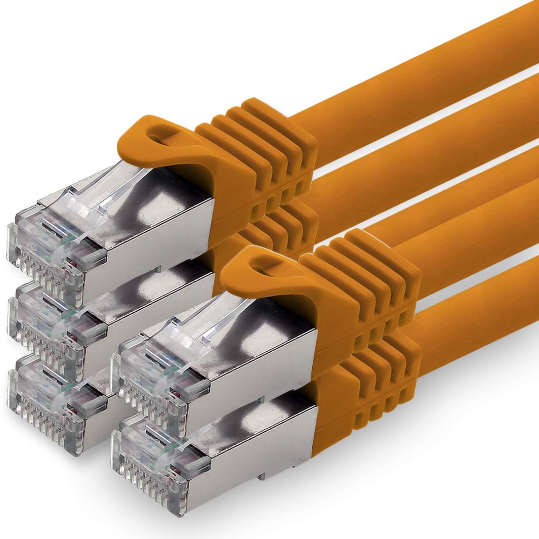 1aTTack.de 5,0m - orange - 5 Stück CAT.7 Netzwerkkabel Patchkabel SFTP PIMF LSZH Gigabit Lan Kabel 10Gb s cat7 Rohkabel mitRJ45 Stecker Cat6a kompatibel zu CAT5 CAT6 cat7 cat8