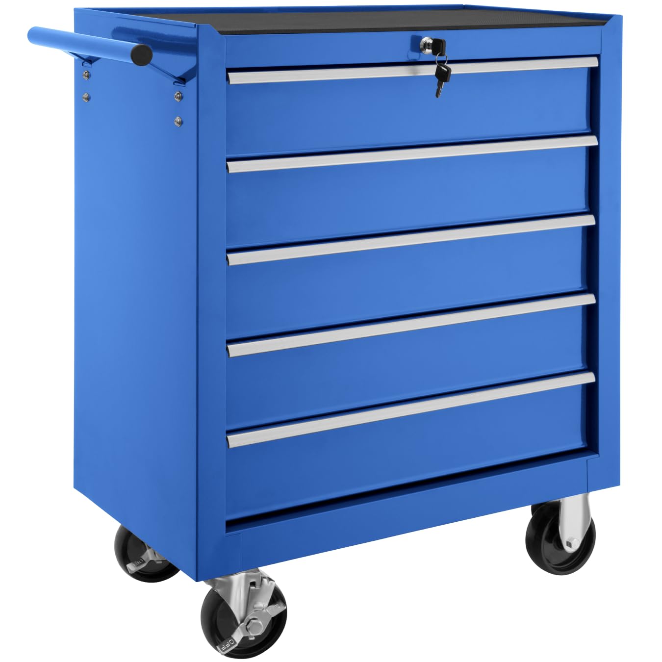 tectake® Werkzeug Wagen mit 5 Schubladen, Werkstattwagen, Tool Werkzeugwagen fahrbar, Werkzeugtrolley, Werkzeugkiste groß, Werkzeugkoffer leer, Stahlschrank - blau