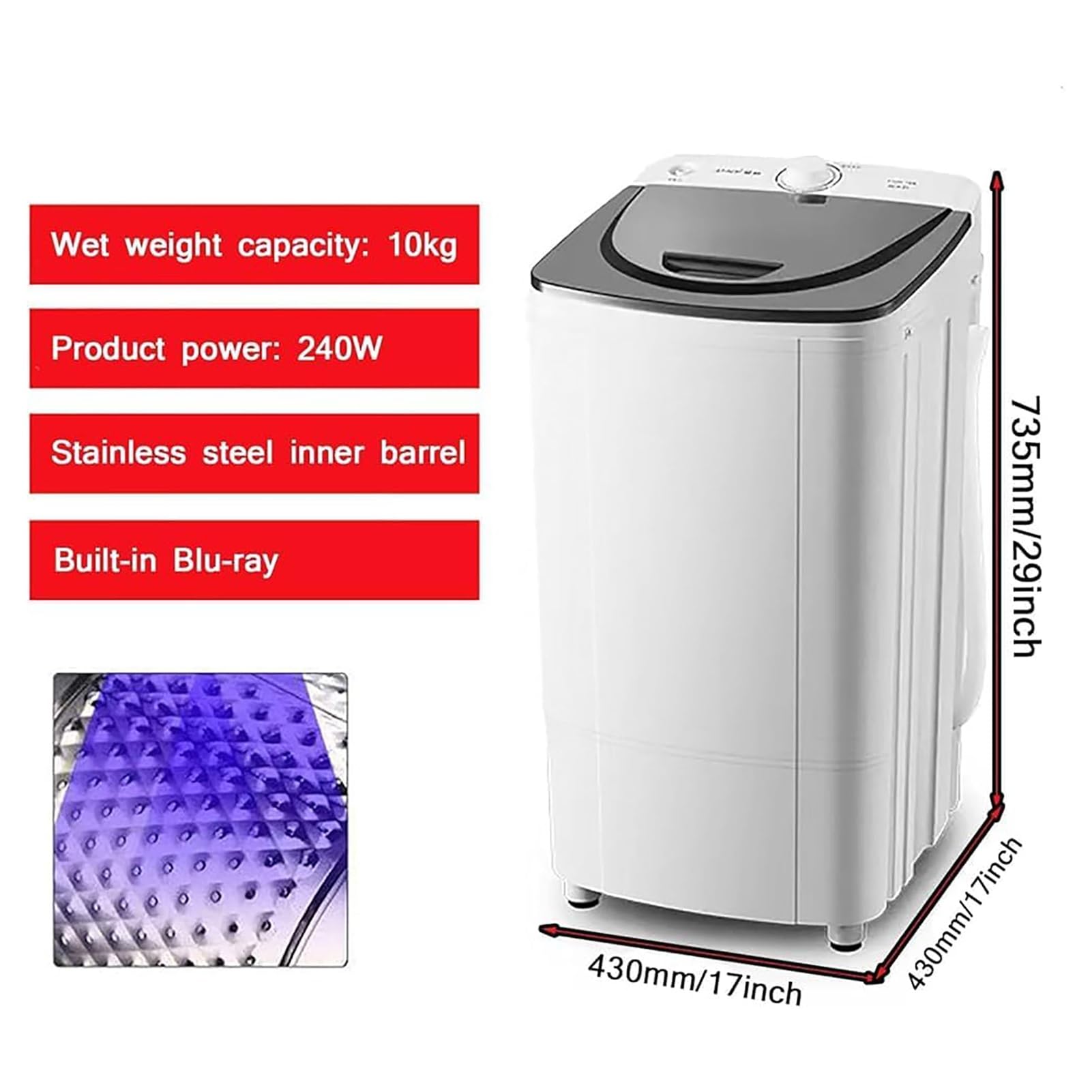 Asciugatrice A Gravità (10 Kg),Luce Blu A 360°, Risparmio Energetico Cilindro Interno In Acciaio Inossidabile + Design Della Manopola, For Appartamenti Da Campeggio