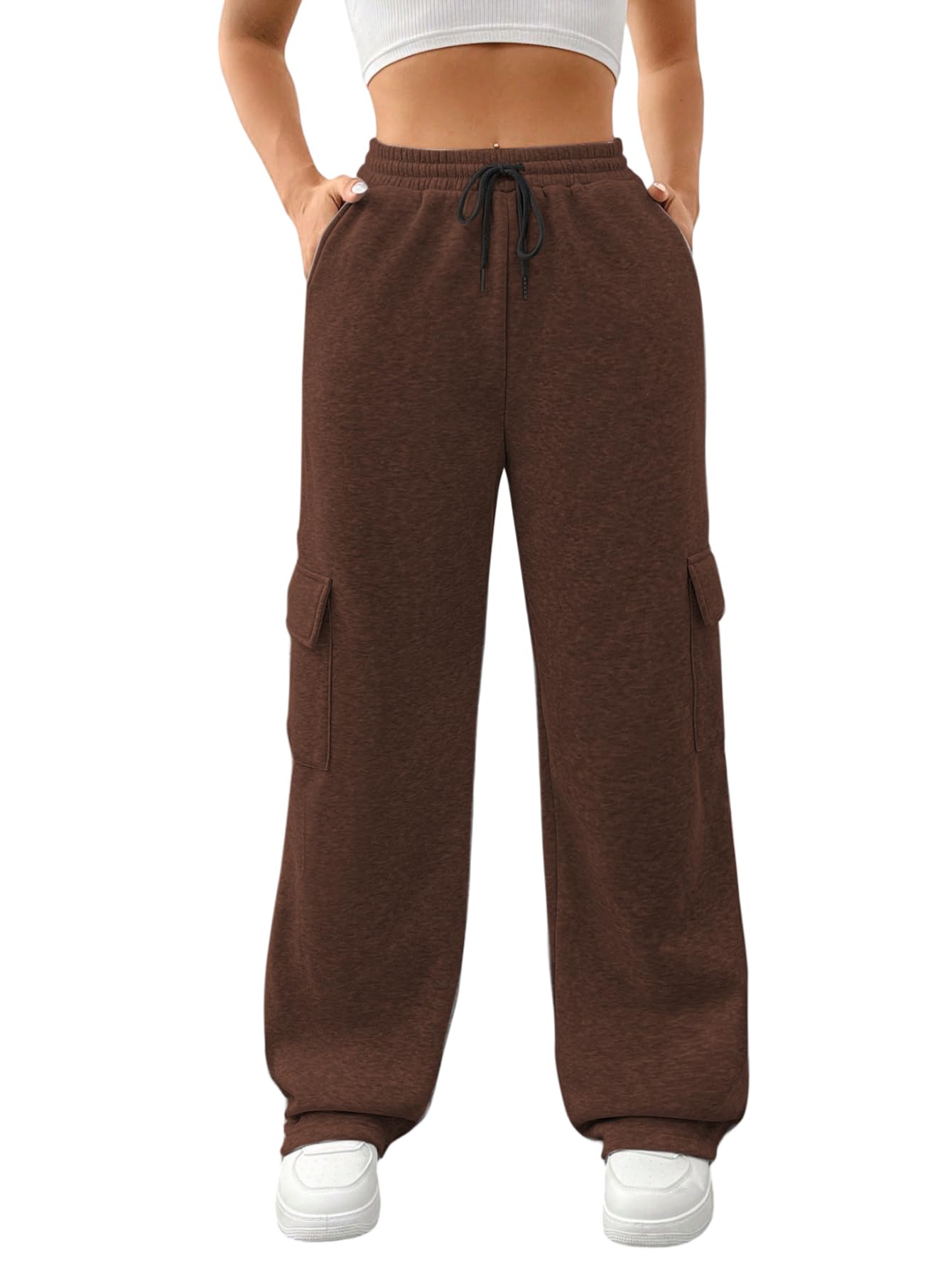 kateclo Women's Multi Flap Pocket Side Drawstring Waist Sweatpants-picture-35