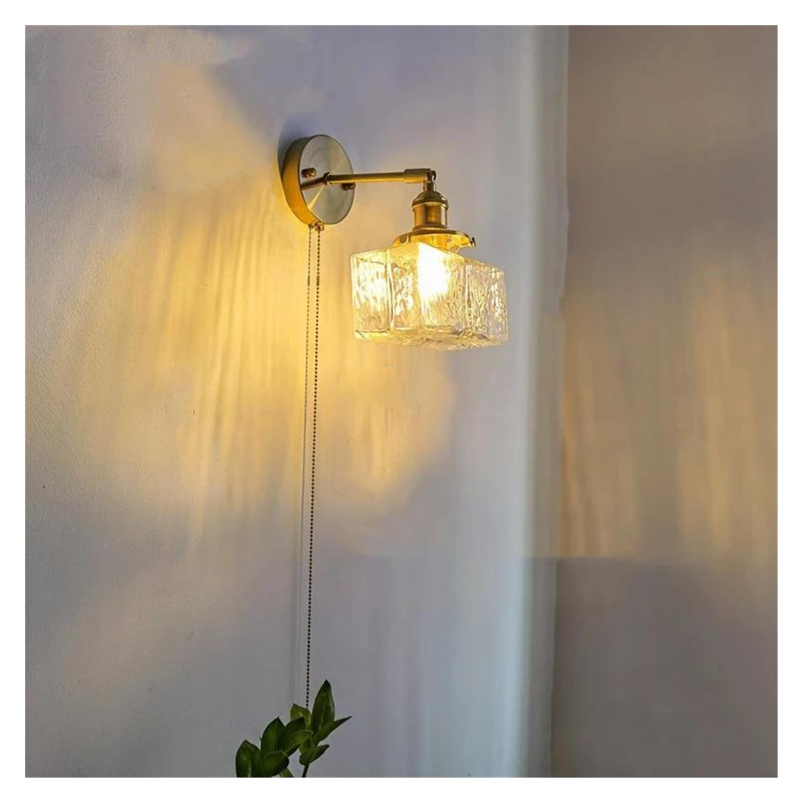JYBNBBE Wall Sconces, Glass LED Bathroom Mirror Light Copper Home Indoor Lighting Luminaria Bedroom Living Room Nordic Modern Wall Lamp Sconce,Pull Chain Switch-C