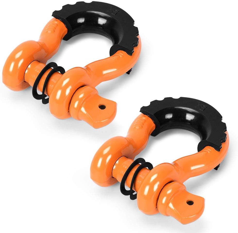 YITAMOTOR Shackles 3/4" (2 Pack) D Ring Shackle 41,887Ib Break Strength with 7/8" Screw Pin and Isolator & Washers Compatible with Off Road Jeep Truck Vehicle Recovery, Orange & Black