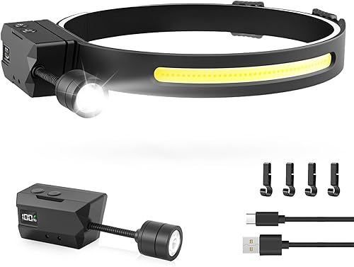 Linterna frontal recargable, 1 paquete, desmontable de 230 de haz ancho LED 2 en 1 con sensor de movimiento, lámpara de cabeza de casco duro para