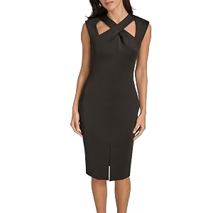 Calvin Klein Womens Sleeveles Cutout Crossover Neckline Knee Length Crepe Sheath Dress