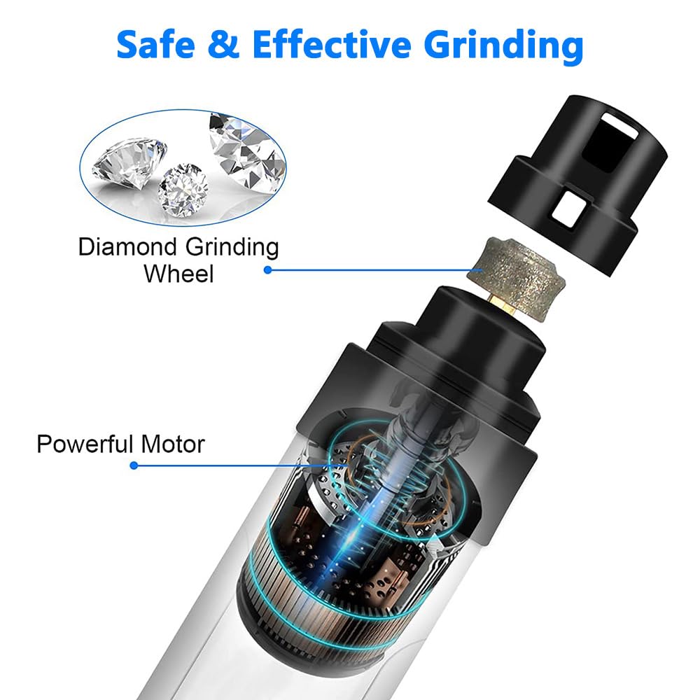 Heusom Silent Groom Pro Nail Grinder For Dogs & Cats - Cordless, 3 Speeds, LED Light, 2000mAh Rechargeable (Includes 2 Grinding Heads)