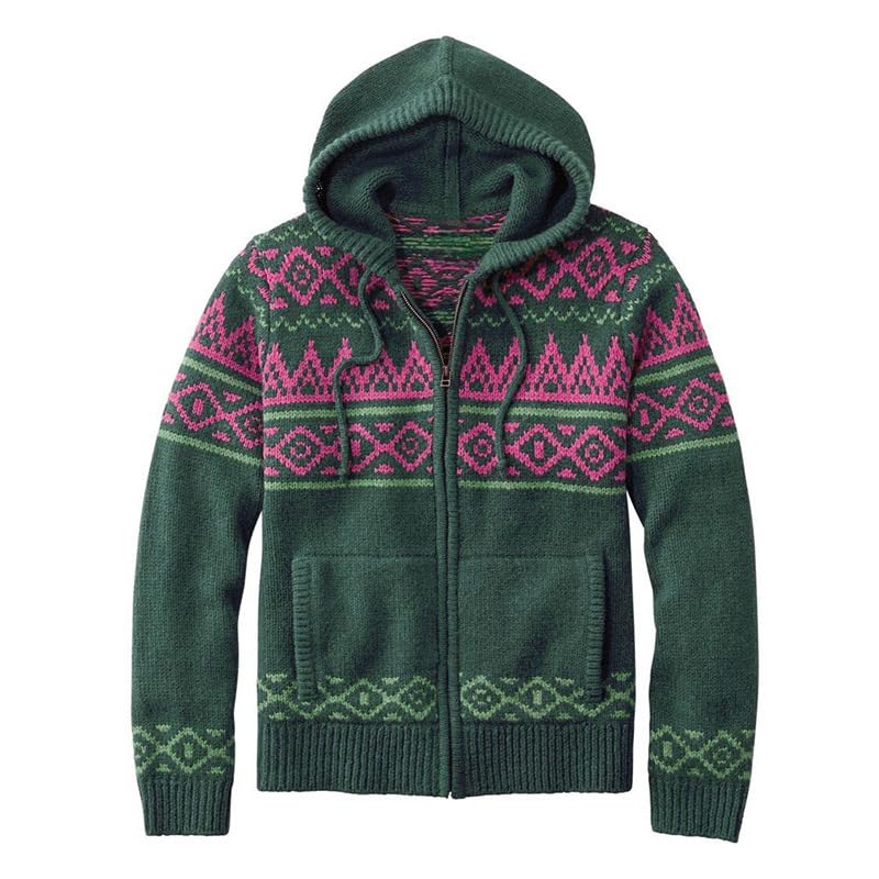 bifanxi Men's Hooded Knitted Cardigan Sweater with Long Sleeves Loose Fit for Spring and Autumn | Green Pink | 3XL-picture-17