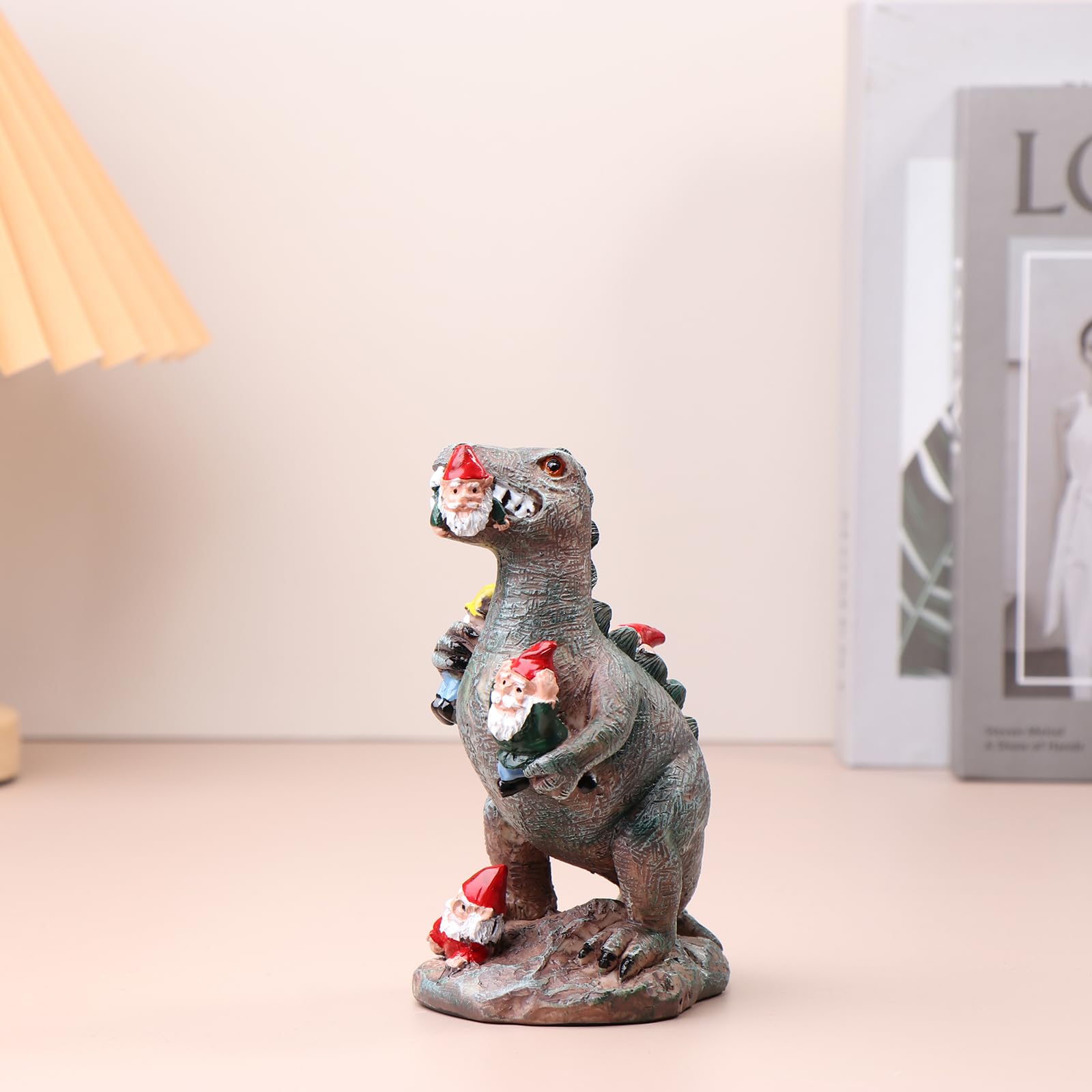 Muiltvoe One Color Garden Dinosaur Eating Gnome Statues Outdoor Funny Resin Figurines Sculpture Decor For Garden Patio Lawn Yard Ornament Decor