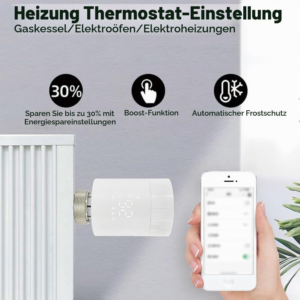 3 Stück Smartes Heizkörperthermostat, Heizungssteuerung per App und Smart Speaker, Geofencing, Fensteröffnungserkennung, Heizungsthermostat, Steuerung per Alexa-Google Assistant