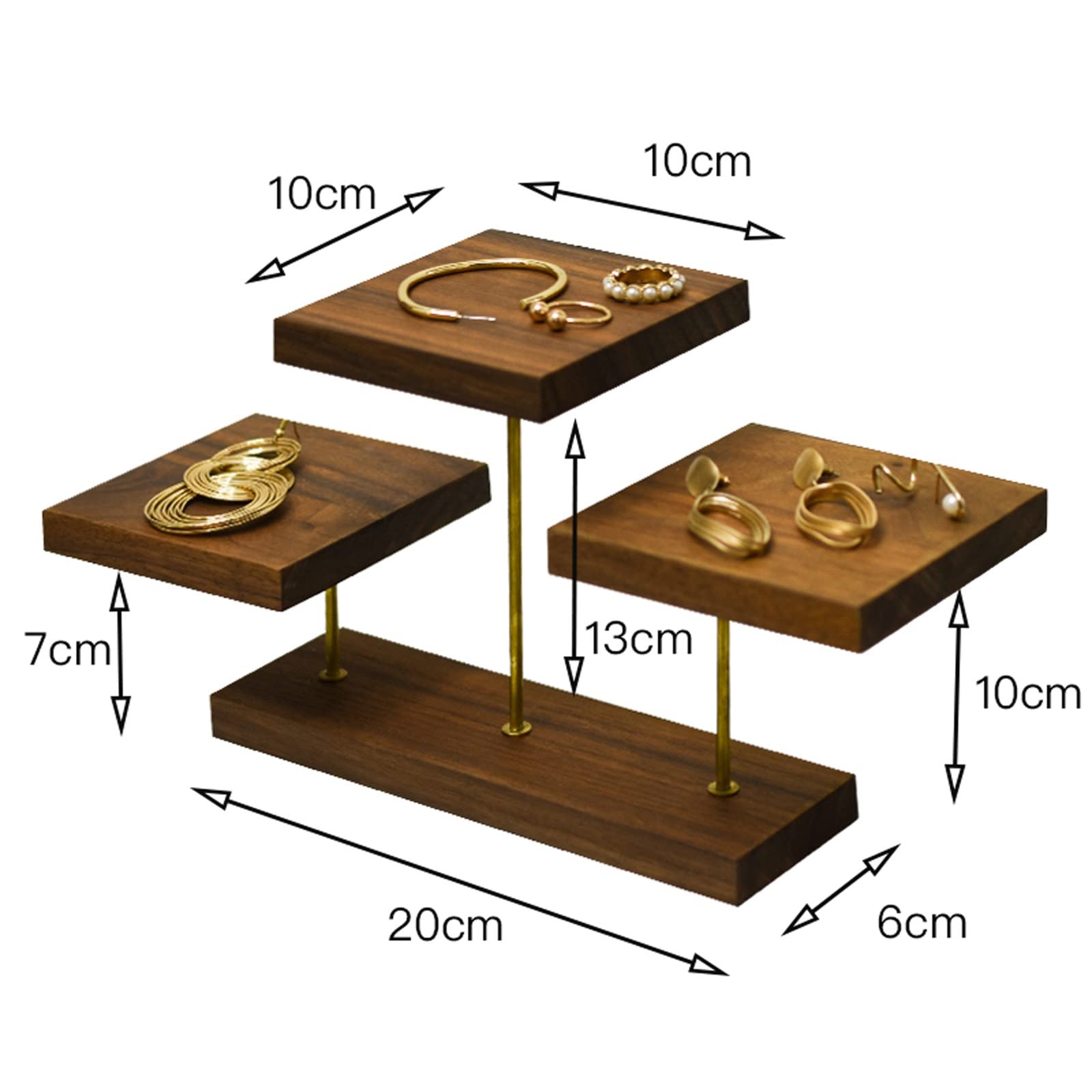GRFIT Espositore per Occhiali da Sole Vassoio di visualizzazione dei monili di visualizzazione dei Gioielli di Walnut a 3 Livelli per Esposizione Commerciale Domestica Negozio
