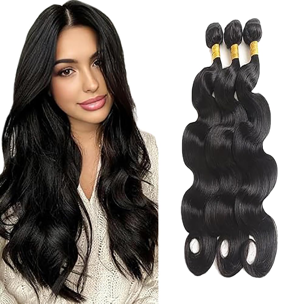 Tissage Naturel Cheveux Humain Body Wave Human Hair Bundles Double Weft 3 Extensions 50g/Per Nature Black Couleur Tissage en lot Cheveux Naturel 16 18 20 Pouce