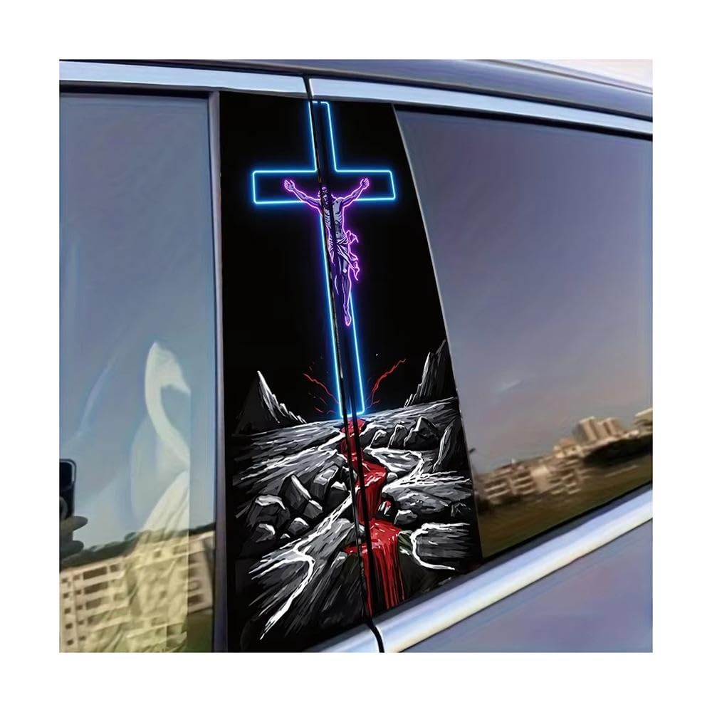 Body Parts 2pcs Car Center Column Decal Neon Crucified Jesus Glossy Material Protective Film