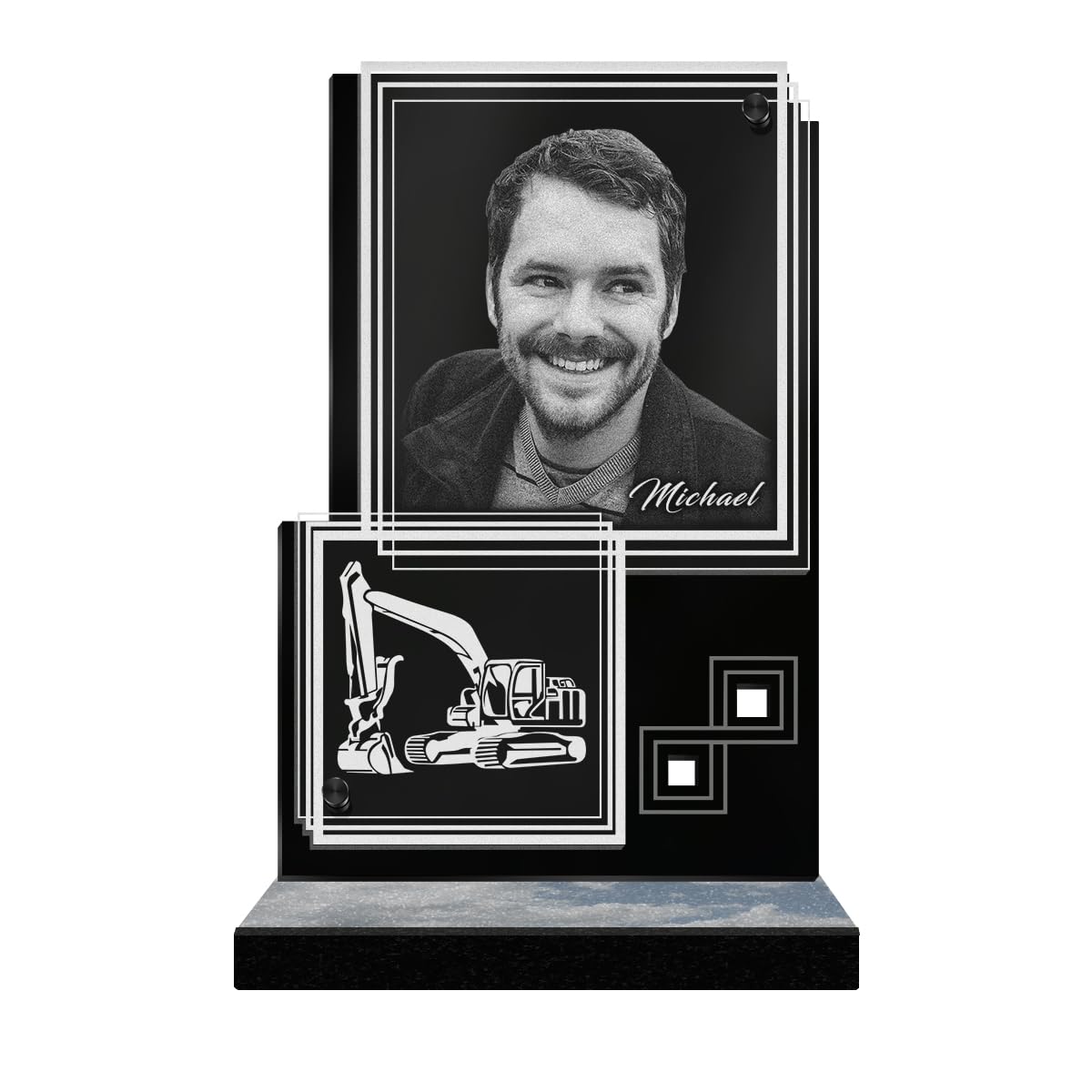 ETERNEL - Personalized Funeral Plaque Rectangle Illusion Excavator Customizable Photo and Text, laser-engraved funeral plaque for tribute, tombstone, cemetery, funeral, mourning