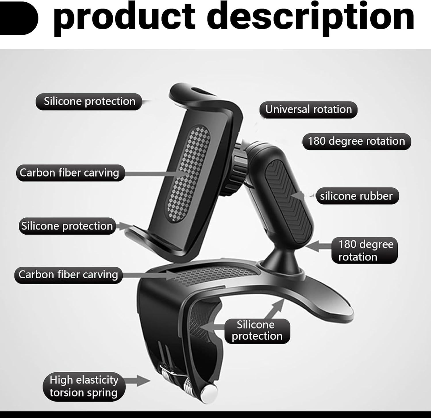 Car Dashboard Phone Holder, 360 Degree Rotation Sun Visor Rearview Mirror Phone Holder, Multifunctional Snap-on Dashboard Car Phones Holders, Universal for 4-7 Inches Smartphones (Black) image 3
