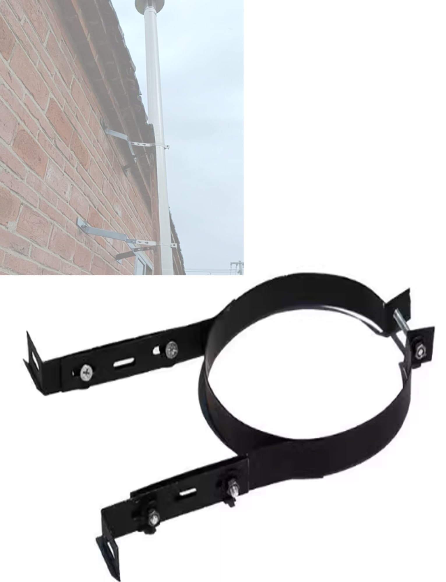 Soporte for chimenea, soporte ajustable for tubos de chimenea de acero inoxidable, abrazadera for revestimiento de humos y colgador de tubos for estufas for salas de calderas(Black,7.5in/19cm)