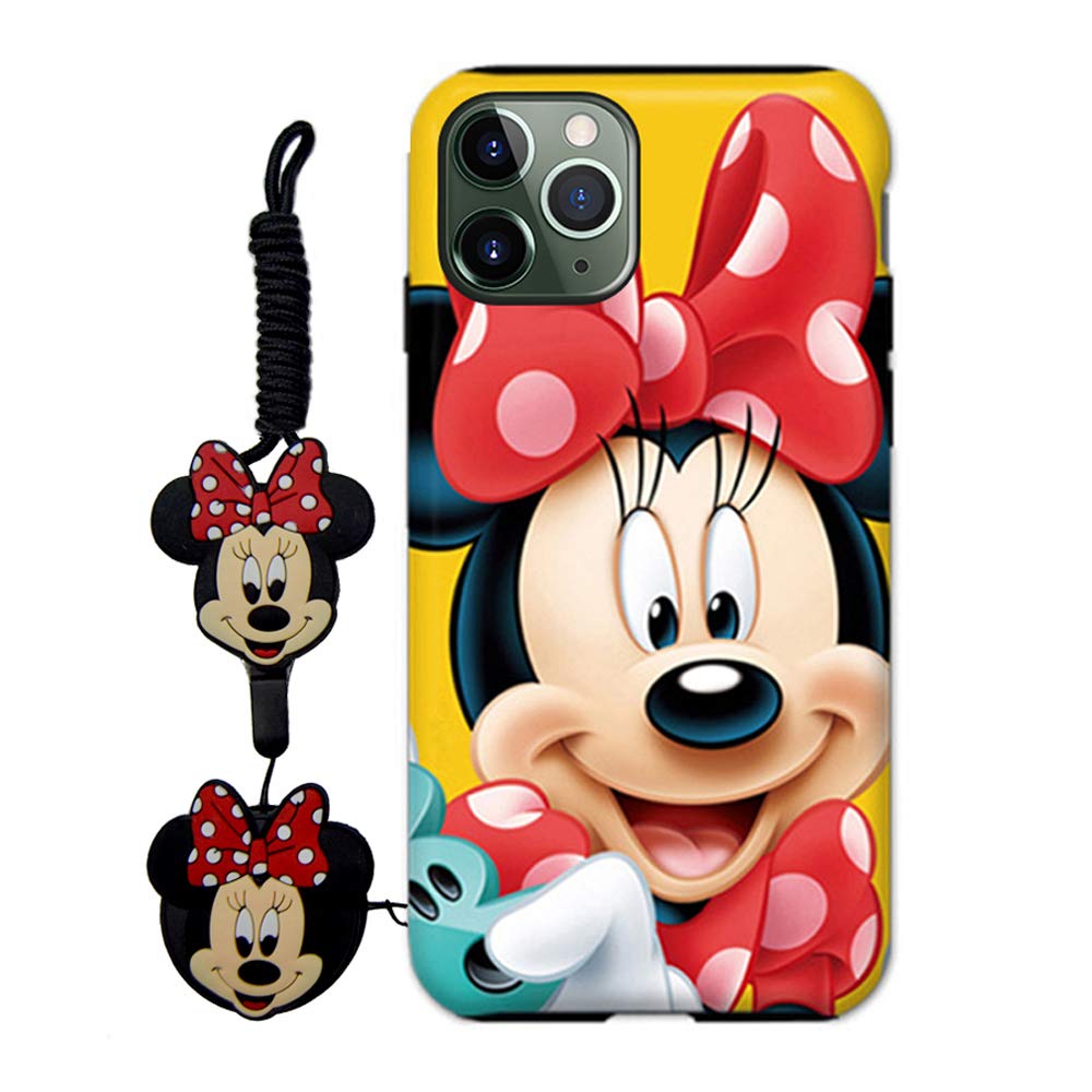MME Cartoon Case Compatible with iPhone 12 Mini - Mickey Minne Mouse Case Cute 3D Character Case Soft TPU with Phone Stand Holder and Neck Strap Lanyard for Girls (Yellow, 12 Mini)