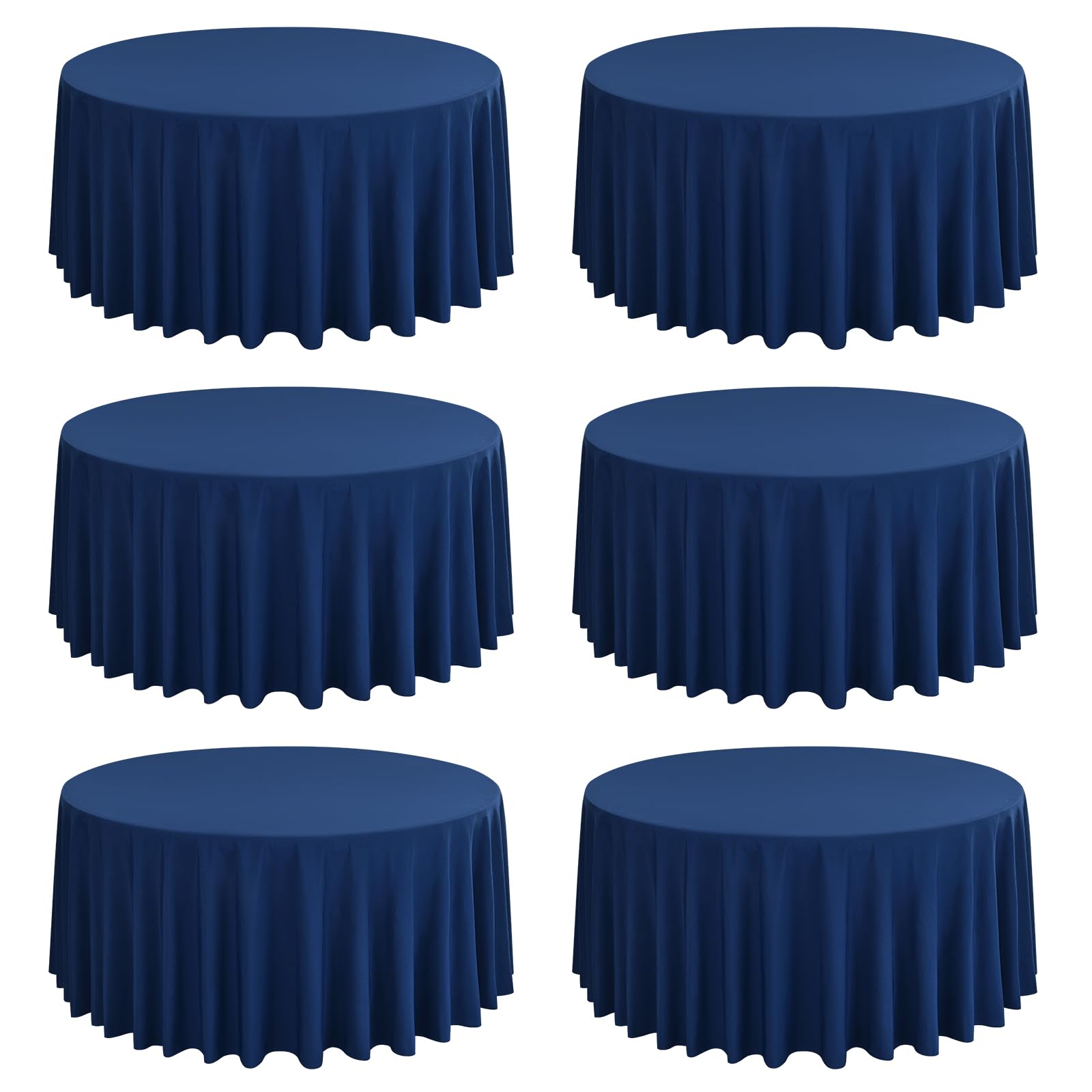 6 Pack Navy Blue Round Tablecloth 120 Inch Circle Polyester Table Cloth, Washable Fabric Stain and Wrinkle Resistant Table Cover Round Tableclothes