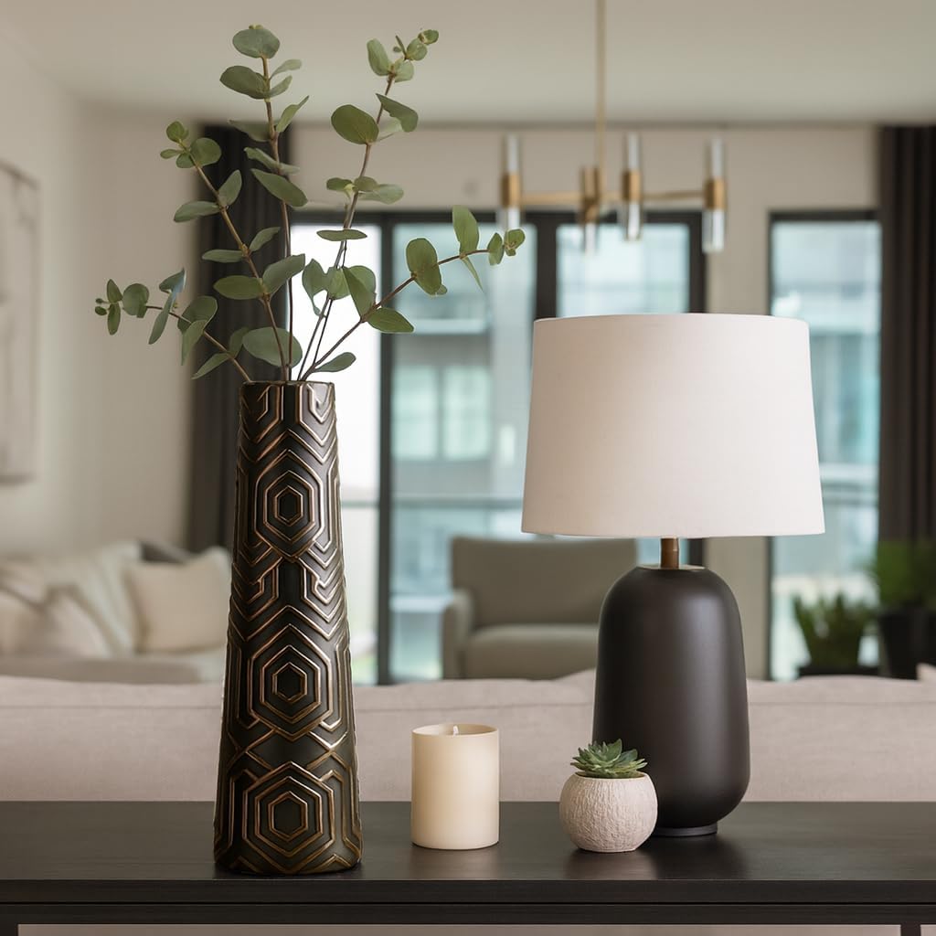 Decorative Oversized Geometric Vase for Living Room Decor - Elegant Tall Flower Vase for Bedroom Styling or House Decor - Contemporary Home Accent Perfect for Office, Shelf, or Table - 22" Black