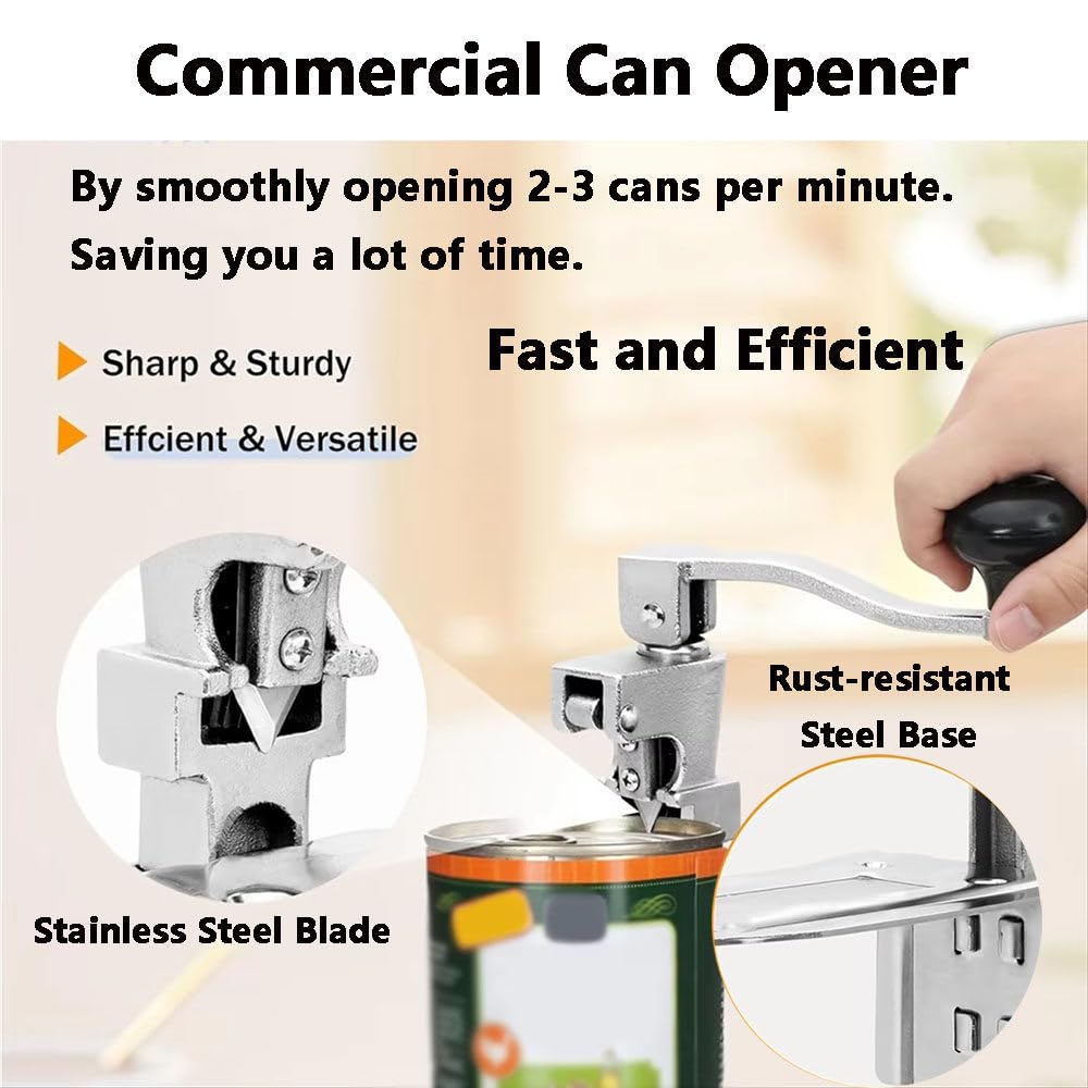 Apriscatole commerciale, in acciaio inox, design manuale da tavolo, resistente, per grandi lattine, altezza regolabile, taglio rapido, consente di risparmiare tempo e fatica