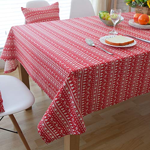 Nappe lin coton Noël rouge 140x250cm avec imprimé arbres couverture moderne - 2