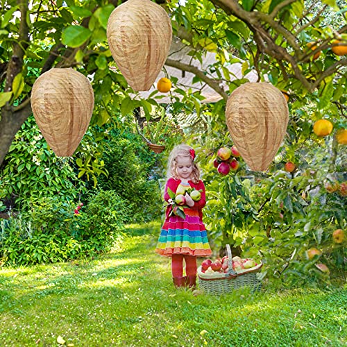 GWHOLE 4 Stück Wespennest Attrappe Wetterfest Hornissennest Künstliche Wespennesterköder Wespenabwehr für Haus Garten und Outdoor