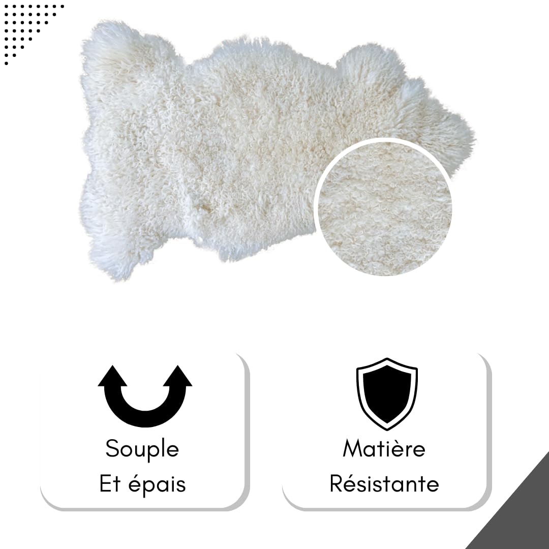 Peau de Mouton Blanche Naturelle (Naturelle Blanche bouclée, 110 x 70 cm)