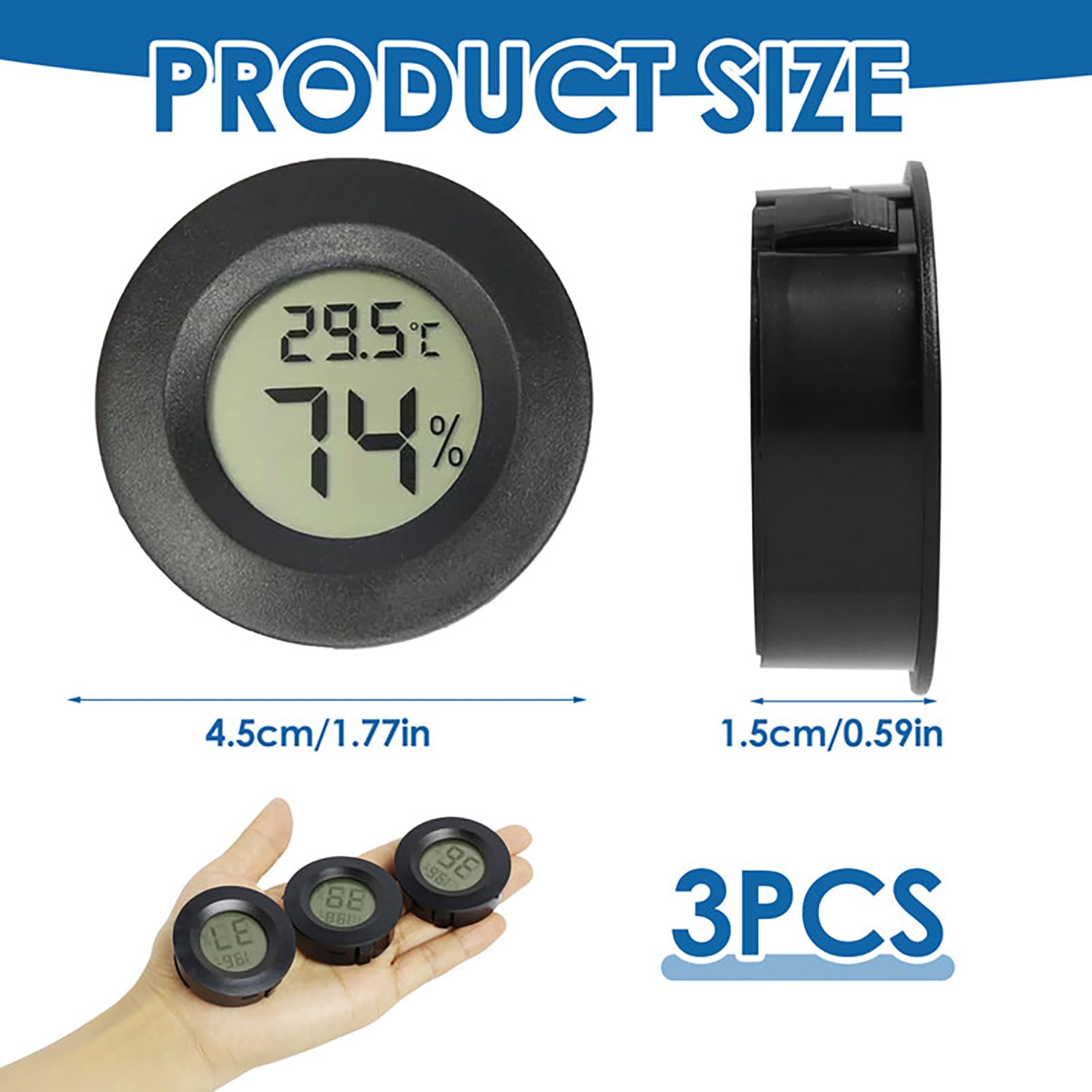 Lot De 3 Mini Thermomètres Hygromètres Numériques | Moniteur Température Et Humidité | Pour Chambre, Serre, Cave | Noir