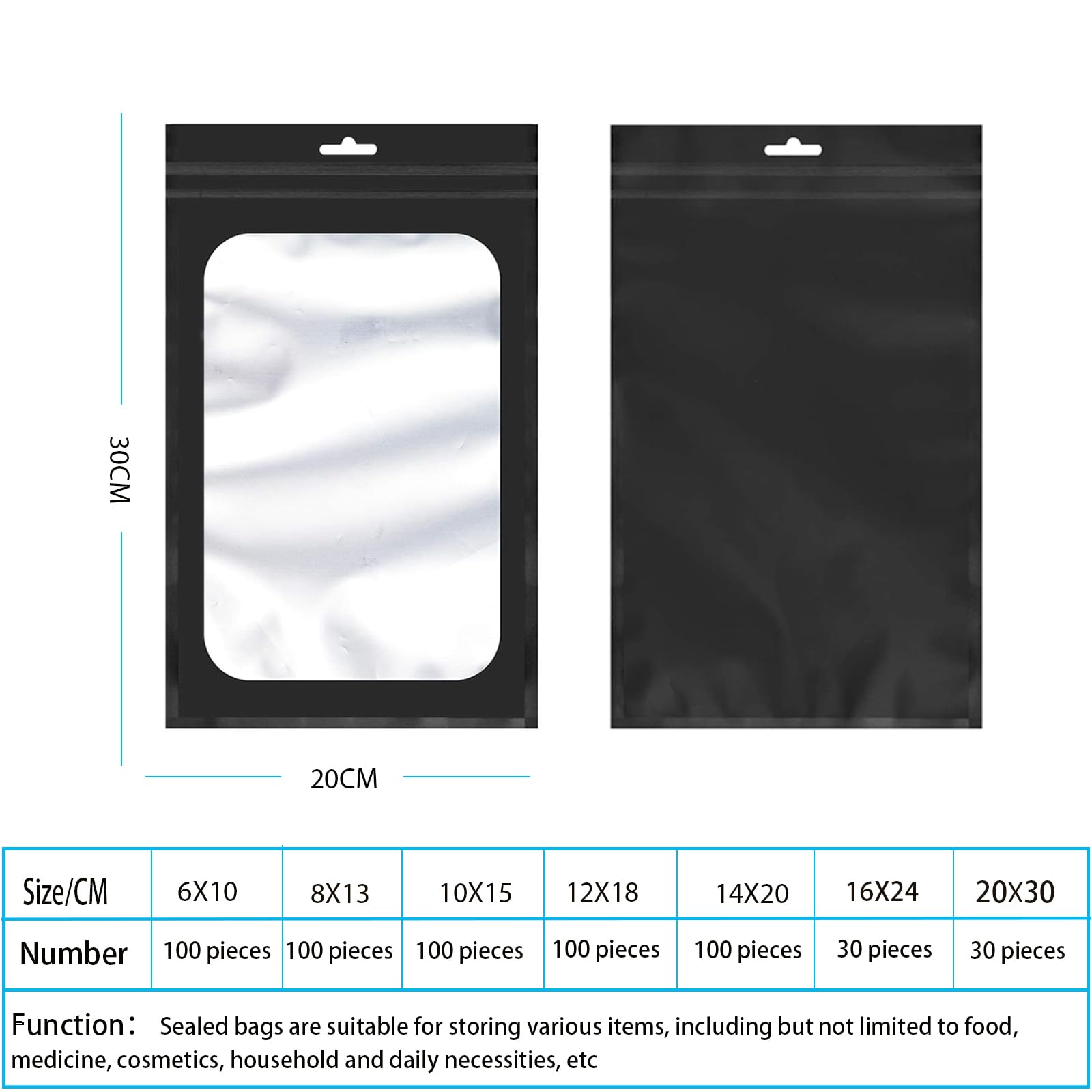 100 Mylar-Druckverschlussbeutel 13x21 Cm – Mit 30 Trockenmitteln & Marker, Wiederverschließbar, Geruchsdicht, Für Lebensmittel & Mehr