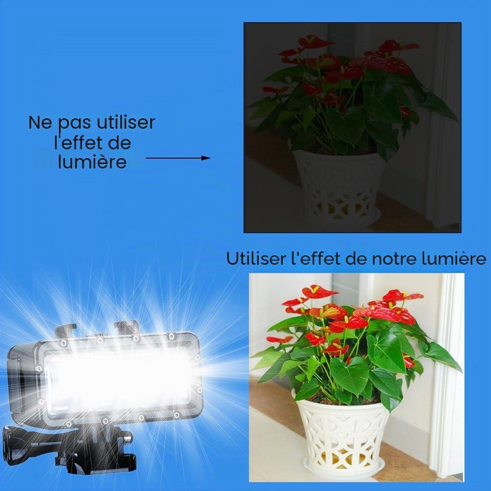 Suptig Lumière vidéo LED étanche Haute Puissance à intensité Variable pour Gopro Hero6/Hero5/5S/4/4S/3+/3/2 SJCAM SJ4000/Sj5000/Sj6000/Sj7000 Xiaoyi