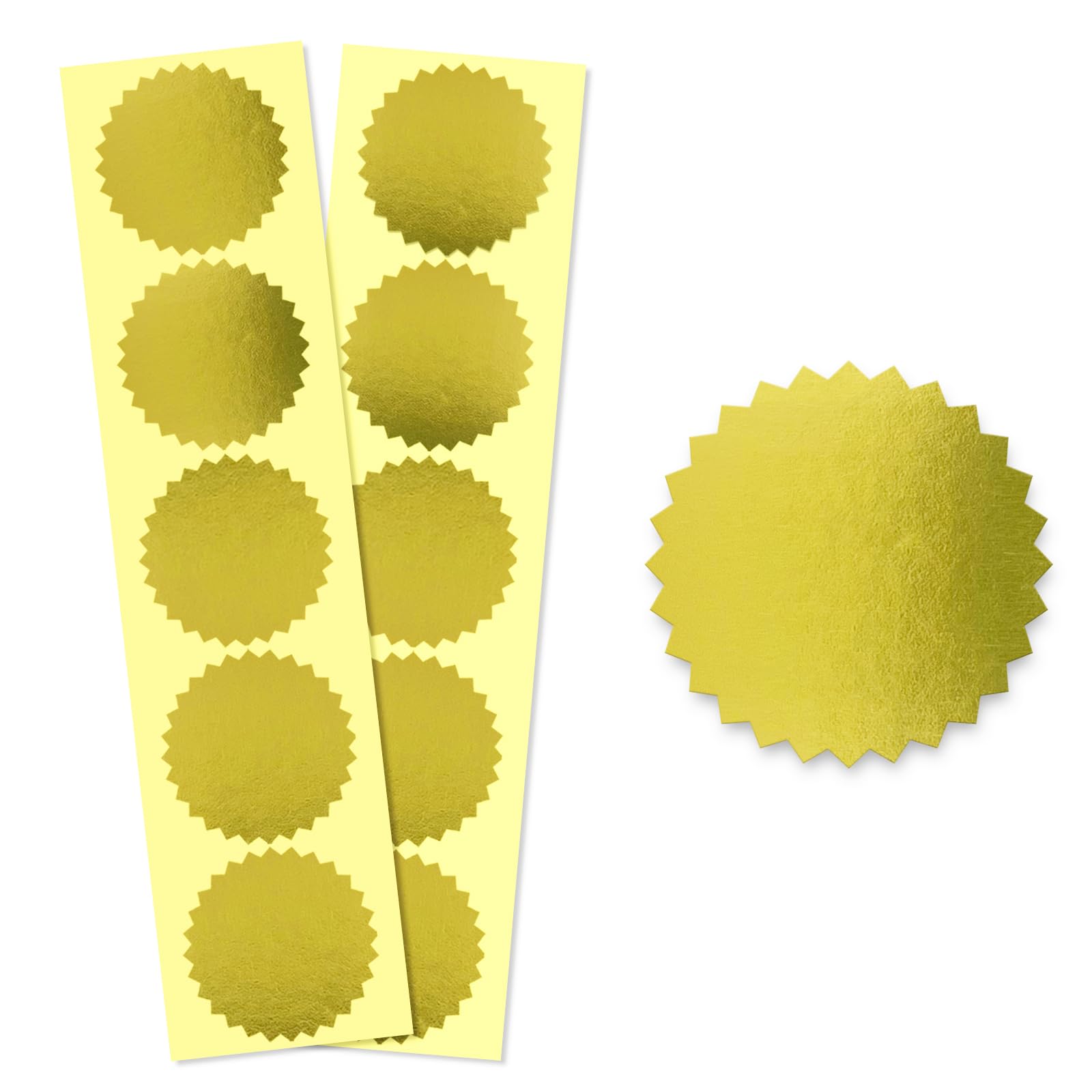 Yeachlaing 200pcs 2” Gold Metallic Serrated Edge Sealing Stickers – for Sealing, Awards, Embossing, Certificates, and Envelopes