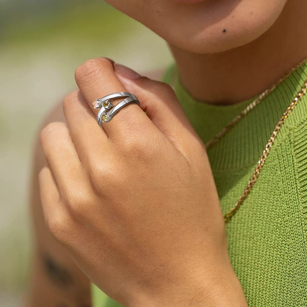 Custom4U Personalizado Anillo Plata de Ley 925 con Piedras Coloradas de Cumpleaños Anillo Fino de Compromiso Joyería DIY de Mujeres con Letras y Nombres Personalizables Regalo para Día Valentín
