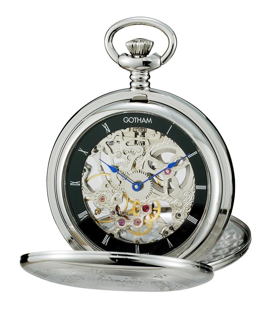 Gotham Mens Silver Tone Mechanical Pocket Watch With Desktop Stand
