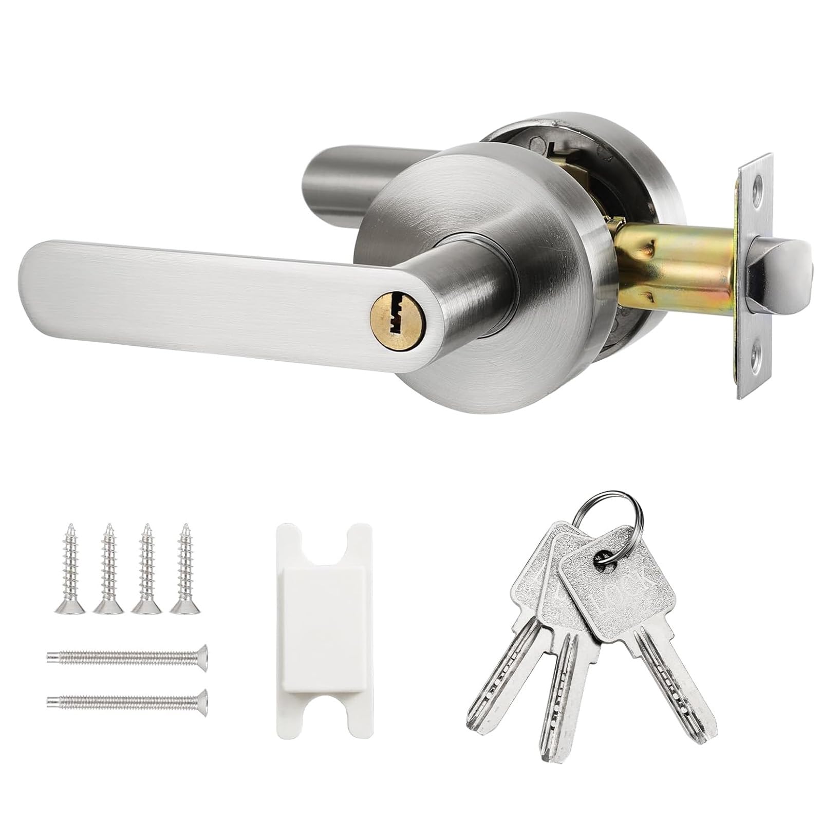 Door Handle with Lock, Reversible Door Handles, Privacy Door Lever, Internal Door Handle Knob Sets, Security Door Lock Set for Bedroom, Passage