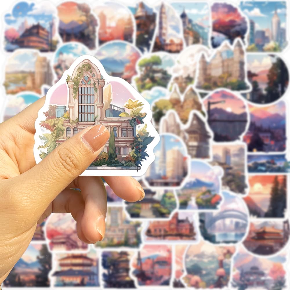 50Pcs Scenery Stickers Laptop Car Scrapbook Phone Skateboard Suitcase Luggage Bike World Scenery Stickers Vinyl Waterproof Aesthetic Personalised Stickers for Teens Boys Girls Adults Children - Image 4