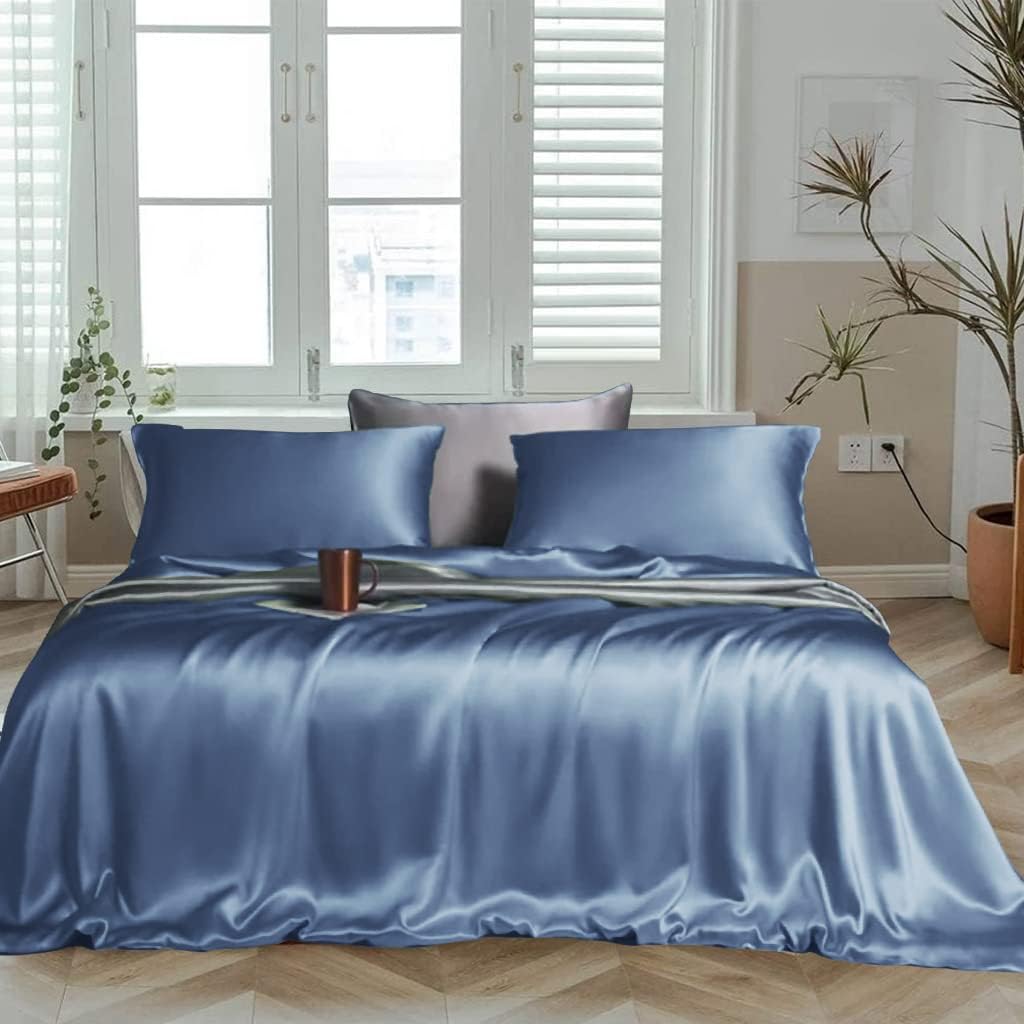 Linenwalas Premium 100% Viscose Derived from Bamboo King Size Sheet Set - Ultra Soft, Breathable & Cooling, Ideal for Hot Sleepers, 16" Deep Pocket, Hotel Luxury Bedding (Bahamas Blue)OEKO-TEX STANDARD 100