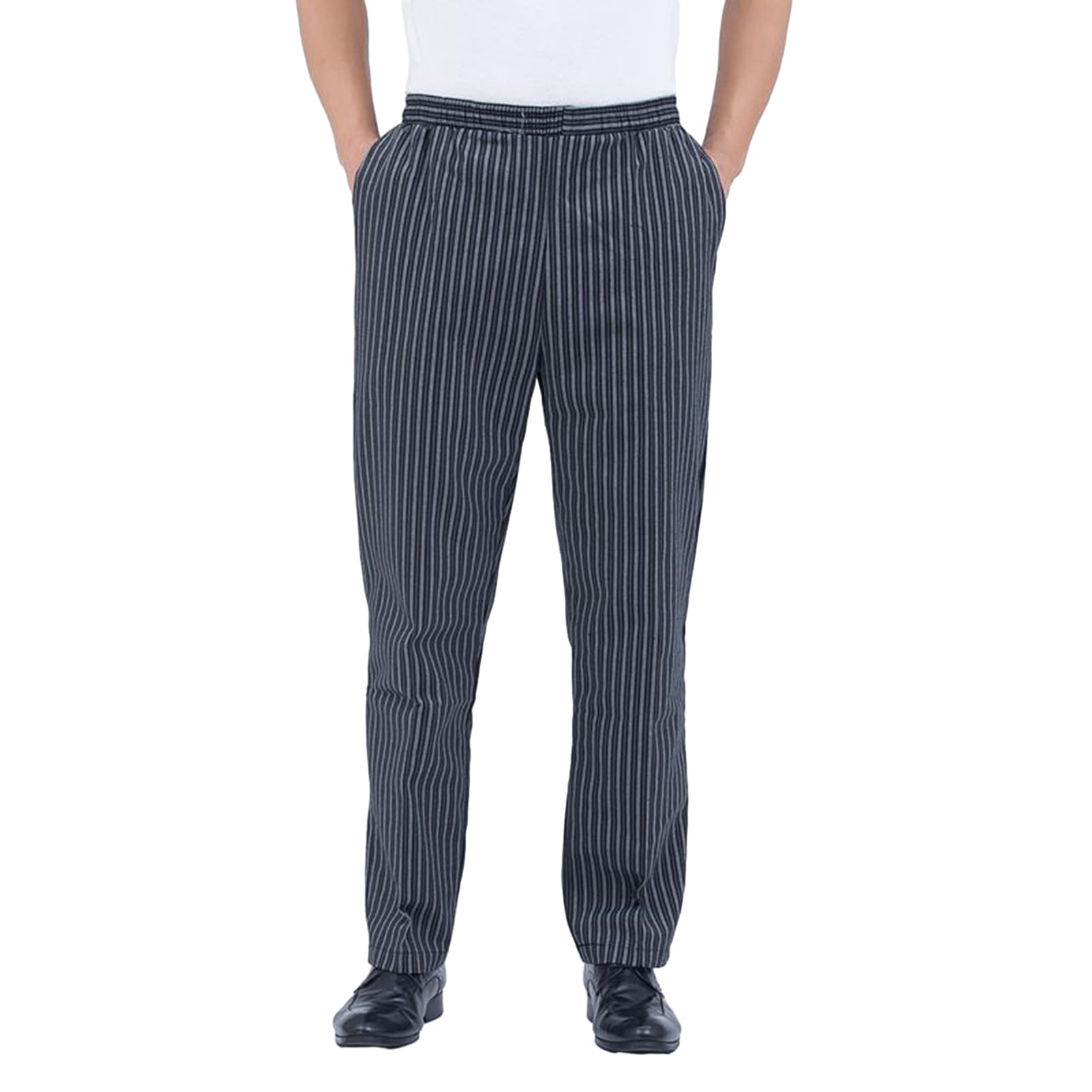 Washranp Unisex Chef Pants Chef Pants Unisex Loose Elastic Waist Soft Breathable Pockets Stretchy Service Cook Restaurant Uniform Waiter Secure Trousers Cool Black M